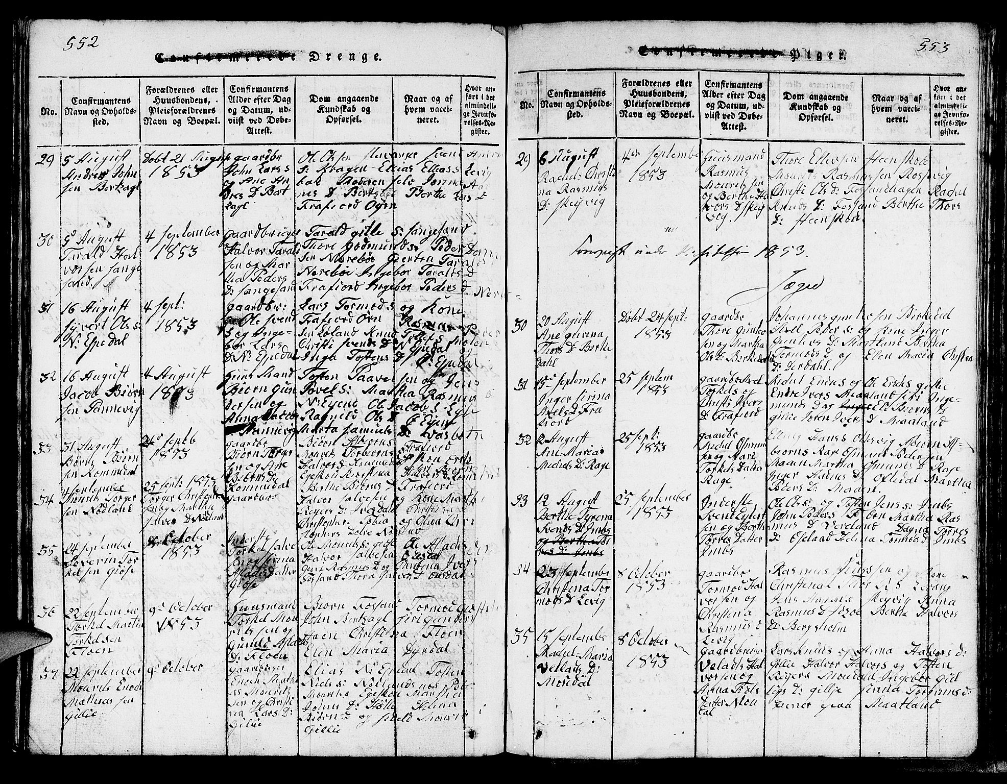 Strand sokneprestkontor, SAST/A-101828/H/Ha/Hab/L0002: Parish register (copy) no. B 2, 1816-1854, p. 552-553