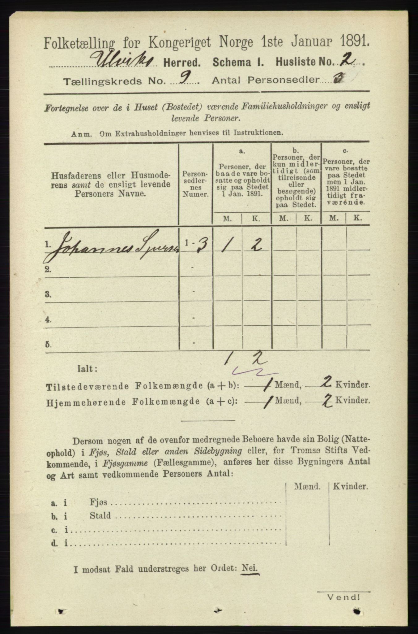 RA, 1891 census for 1233 Ulvik, 1891, p. 2802