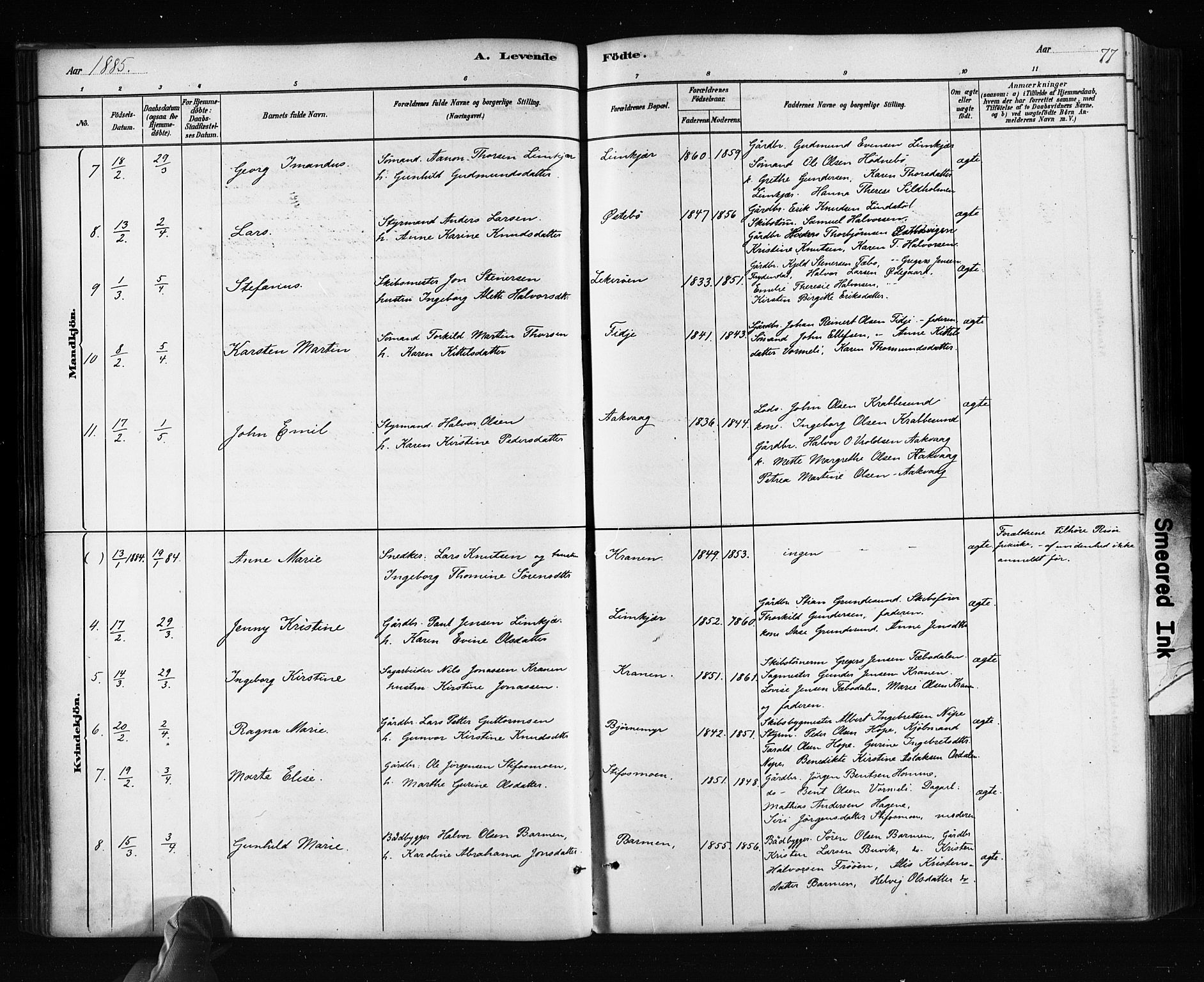 Søndeled sokneprestkontor, AV/SAK-1111-0038/F/Fa/L0004: Parish register (official) no. A 4, 1880-1889, p. 77