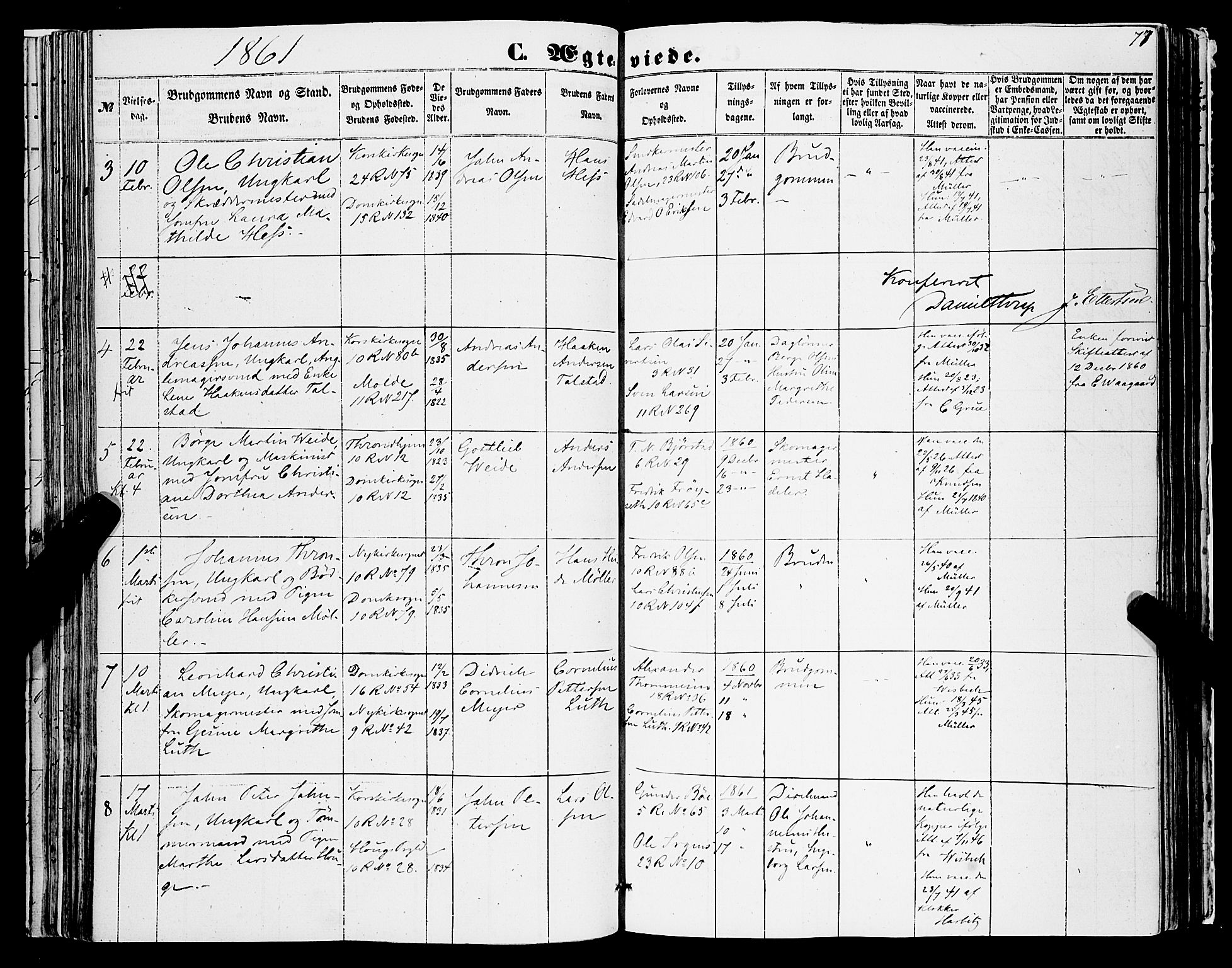 Domkirken sokneprestembete, AV/SAB-A-74801/H/Haa/L0034: Parish register (official) no. D 2, 1853-1874, p. 77