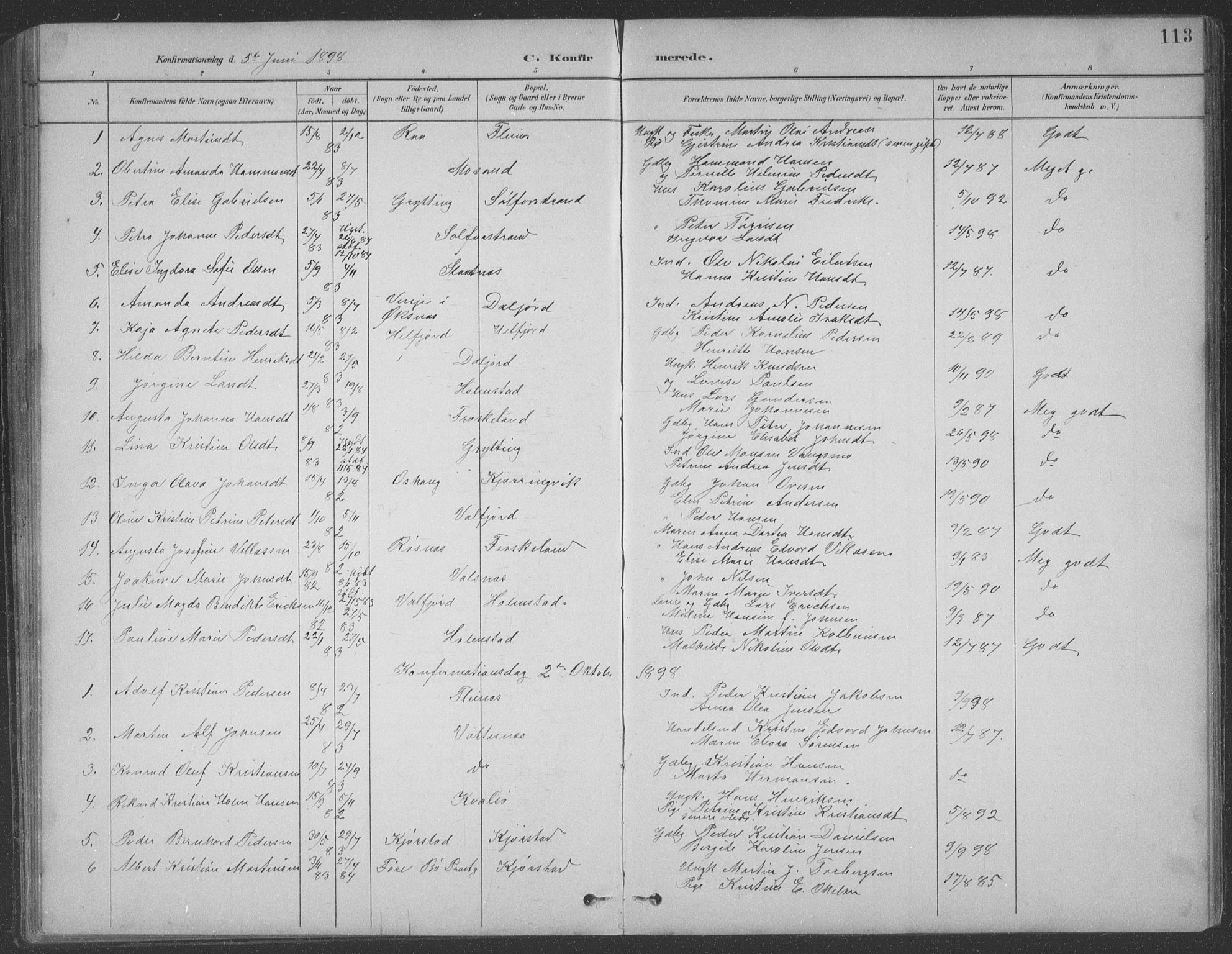 Ministerialprotokoller, klokkerbøker og fødselsregistre - Nordland, AV/SAT-A-1459/890/L1290: Parish register (copy) no. 890C01, 1882-1911, p. 113