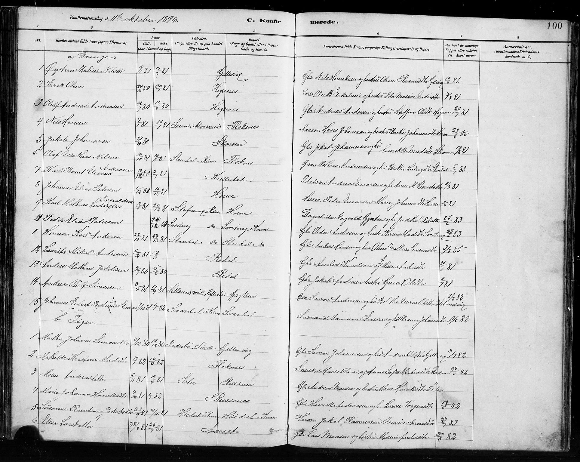 Førde sokneprestembete, SAB/A-79901/H/Hab/Habe/L0001: Parish register (copy) no. E 1, 1881-1920, p. 100