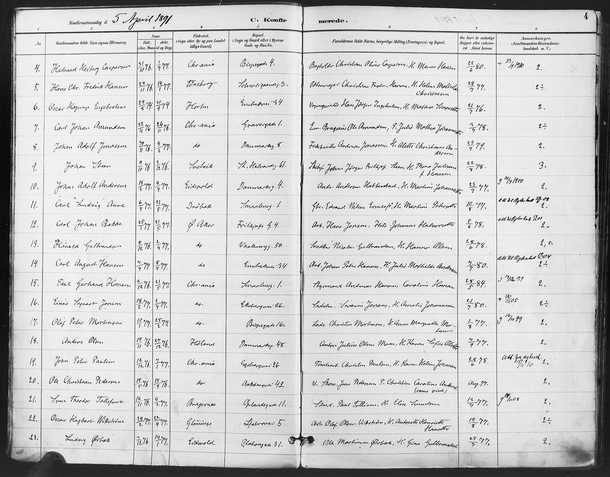 Gamlebyen prestekontor Kirkebøker, SAO/A-10884/F/Fa/L0008: Parish register (official) no. 8, 1891-1908, p. 4