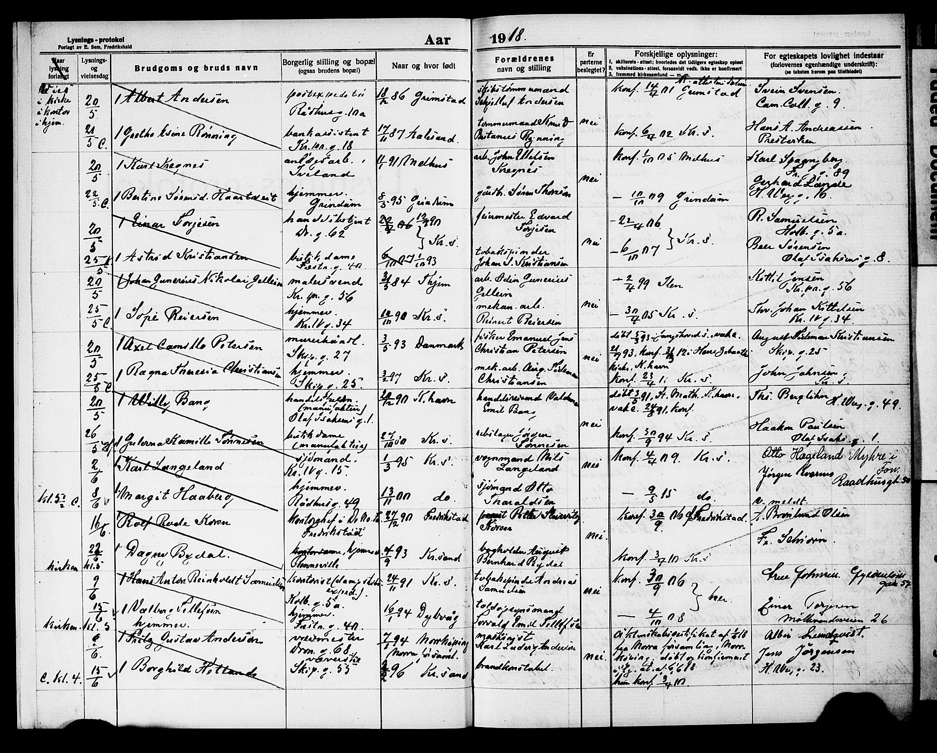 Kristiansand domprosti, AV/SAK-1112-0006/J/Je/L0005: Banns register no. A VI 21, 1918-1919, p. 1