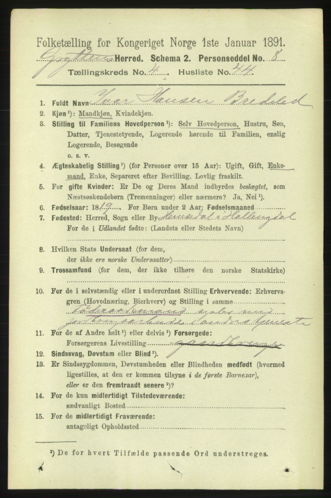 RA, 1891 census for 1539 Grytten, 1891, p. 1555