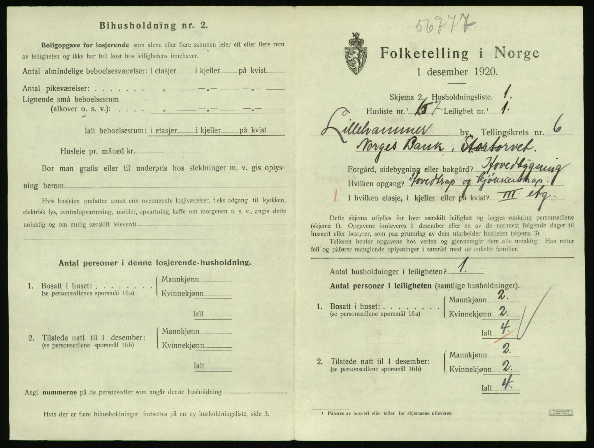 SAH, 1920 census for Lillehammer, 1920, p. 2568