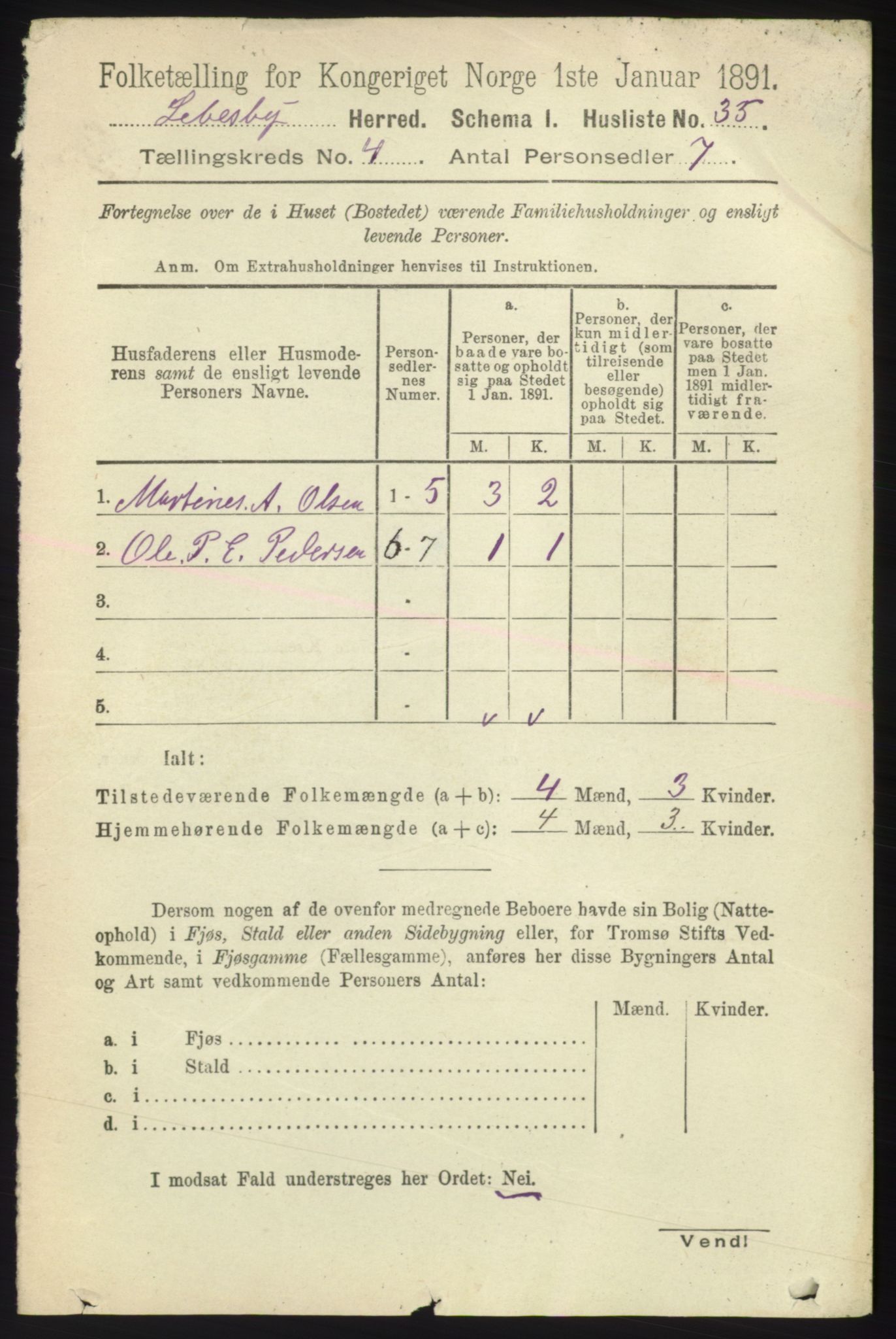 RA, 1891 census for 2022 Lebesby, 1891, p. 1074