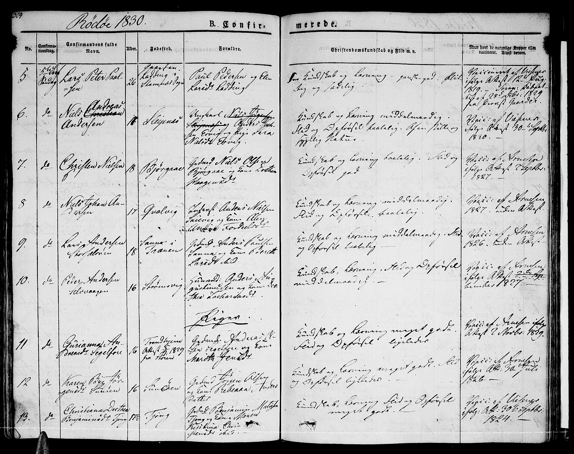 Ministerialprotokoller, klokkerbøker og fødselsregistre - Nordland, AV/SAT-A-1459/841/L0598: Parish register (official) no. 841A06 /1, 1825-1844, p. 304