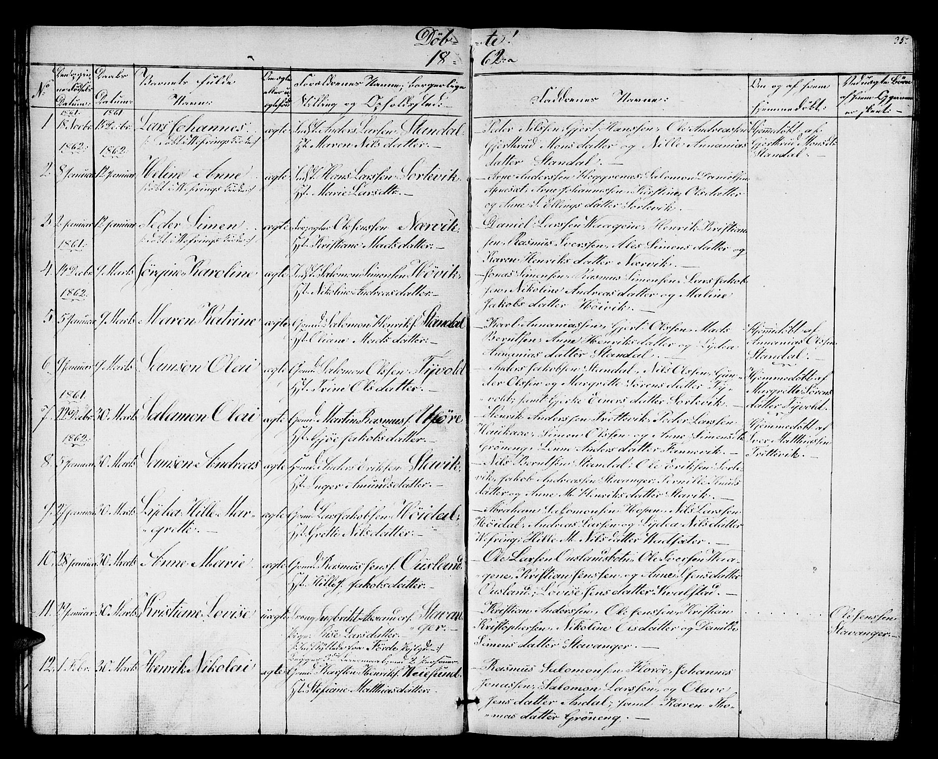 Kinn sokneprestembete, AV/SAB-A-80801/H/Hab/Habc/L0001: Parish register (copy) no. C 1, 1854-1868, p. 35