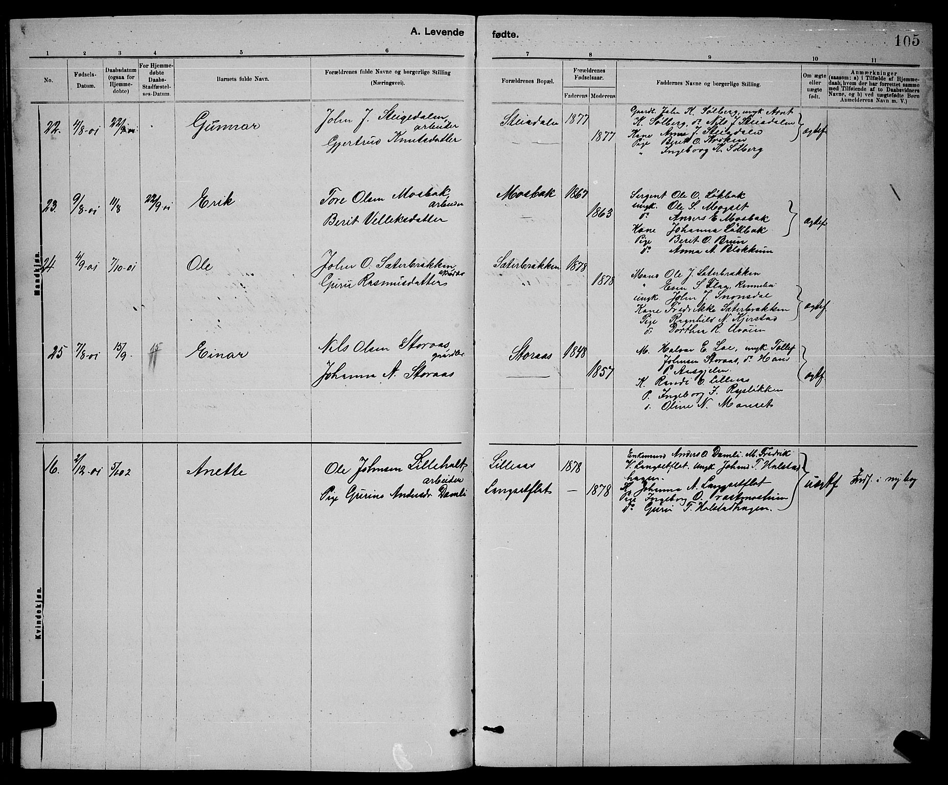 Ministerialprotokoller, klokkerbøker og fødselsregistre - Sør-Trøndelag, SAT/A-1456/672/L0863: Parish register (copy) no. 672C02, 1888-1901, p. 105