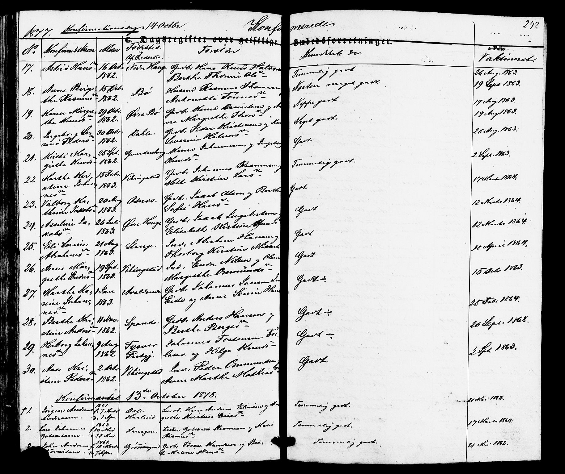 Torvastad sokneprestkontor, AV/SAST-A -101857/H/Ha/Haa/L0010: Parish register (official) no. A 10, 1857-1878, p. 242