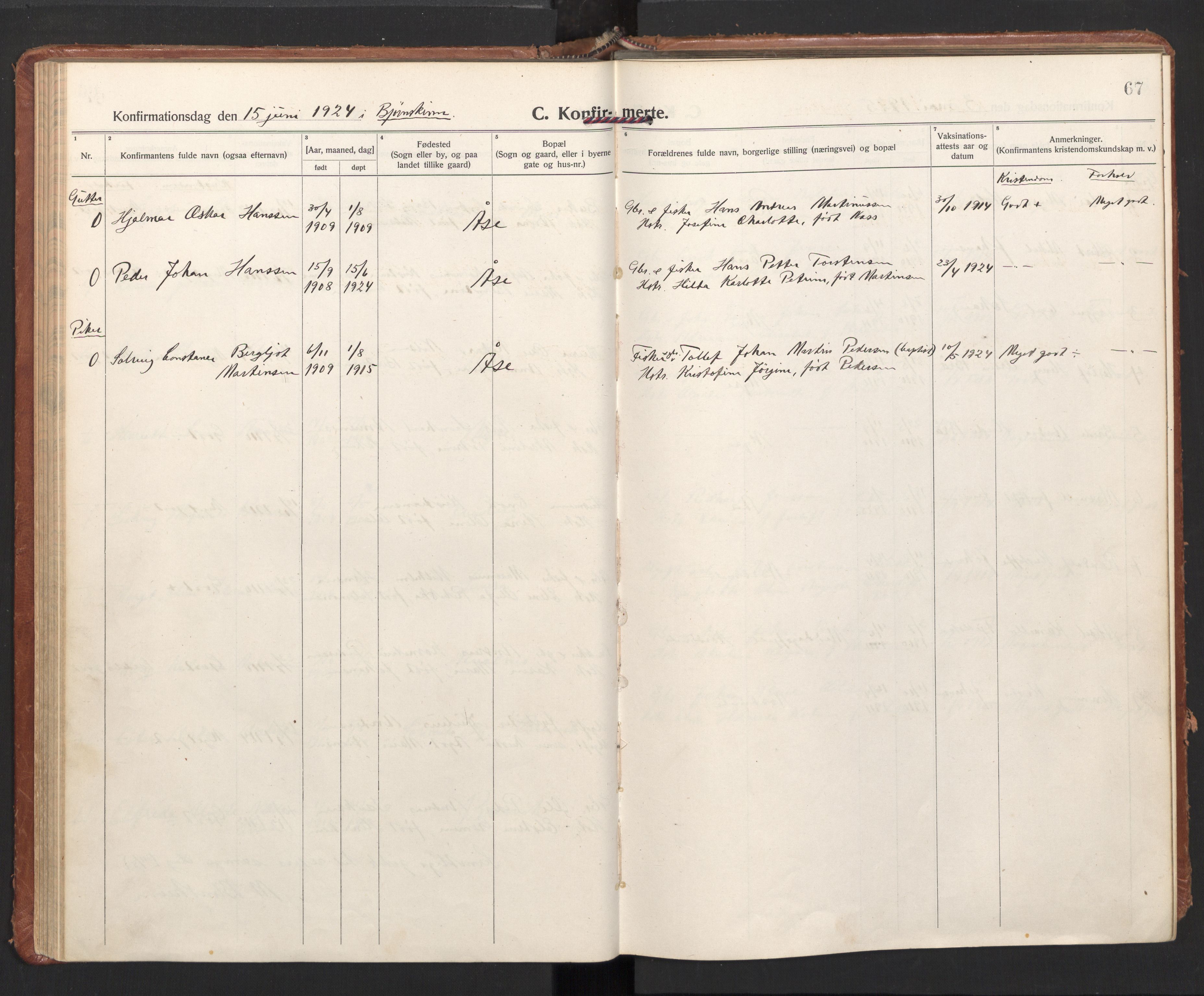 Ministerialprotokoller, klokkerbøker og fødselsregistre - Nordland, SAT/A-1459/897/L1408: Parish register (official) no. 897A15, 1922-1938, p. 67