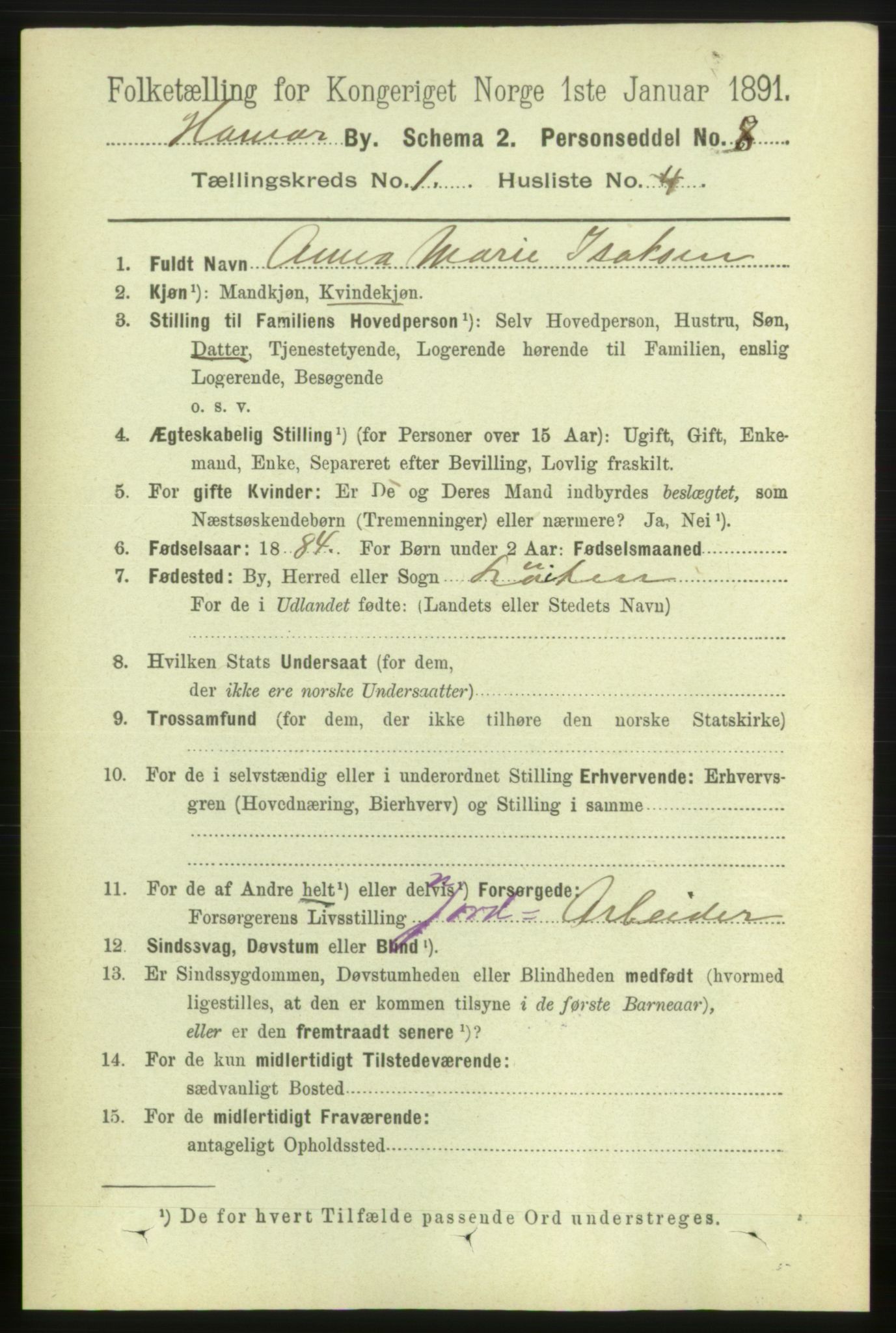 RA, 1891 census for 0401 Hamar, 1891, p. 66