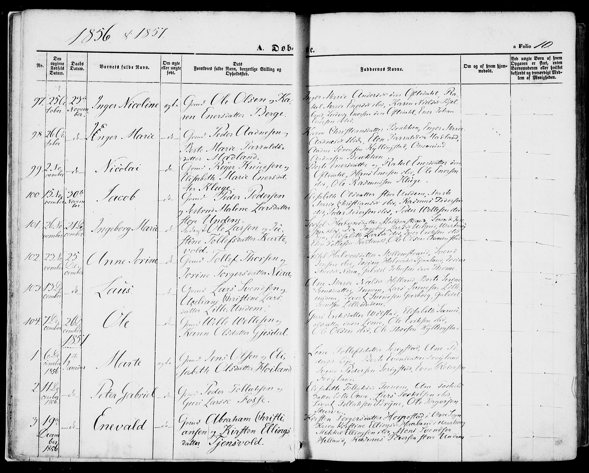 Lye sokneprestkontor, SAST/A-101794/001/30BA/L0007: Parish register (official) no. A 6, 1856-1871, p. 10