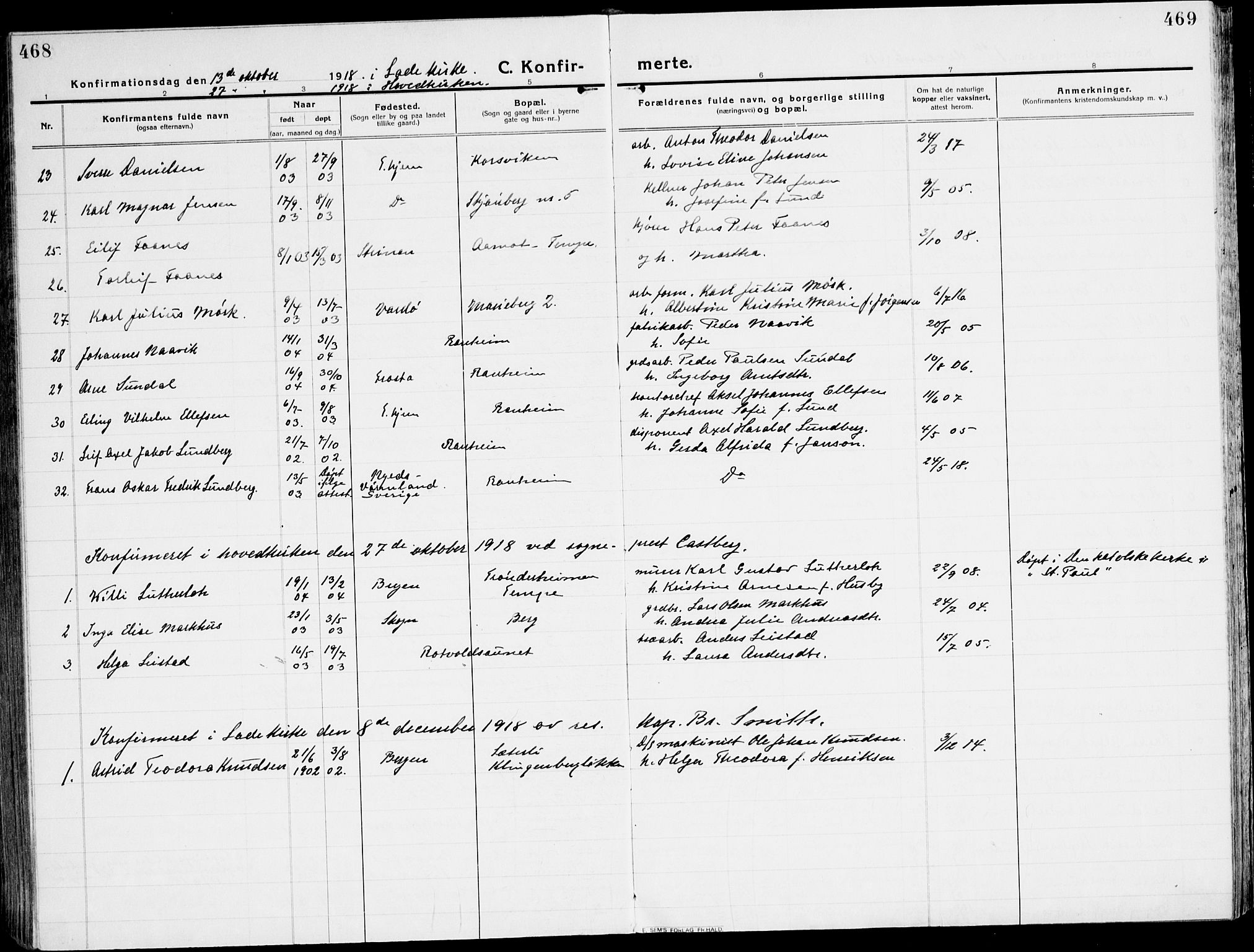 Ministerialprotokoller, klokkerbøker og fødselsregistre - Sør-Trøndelag, AV/SAT-A-1456/607/L0321: Parish register (official) no. 607A05, 1916-1935, p. 468-469