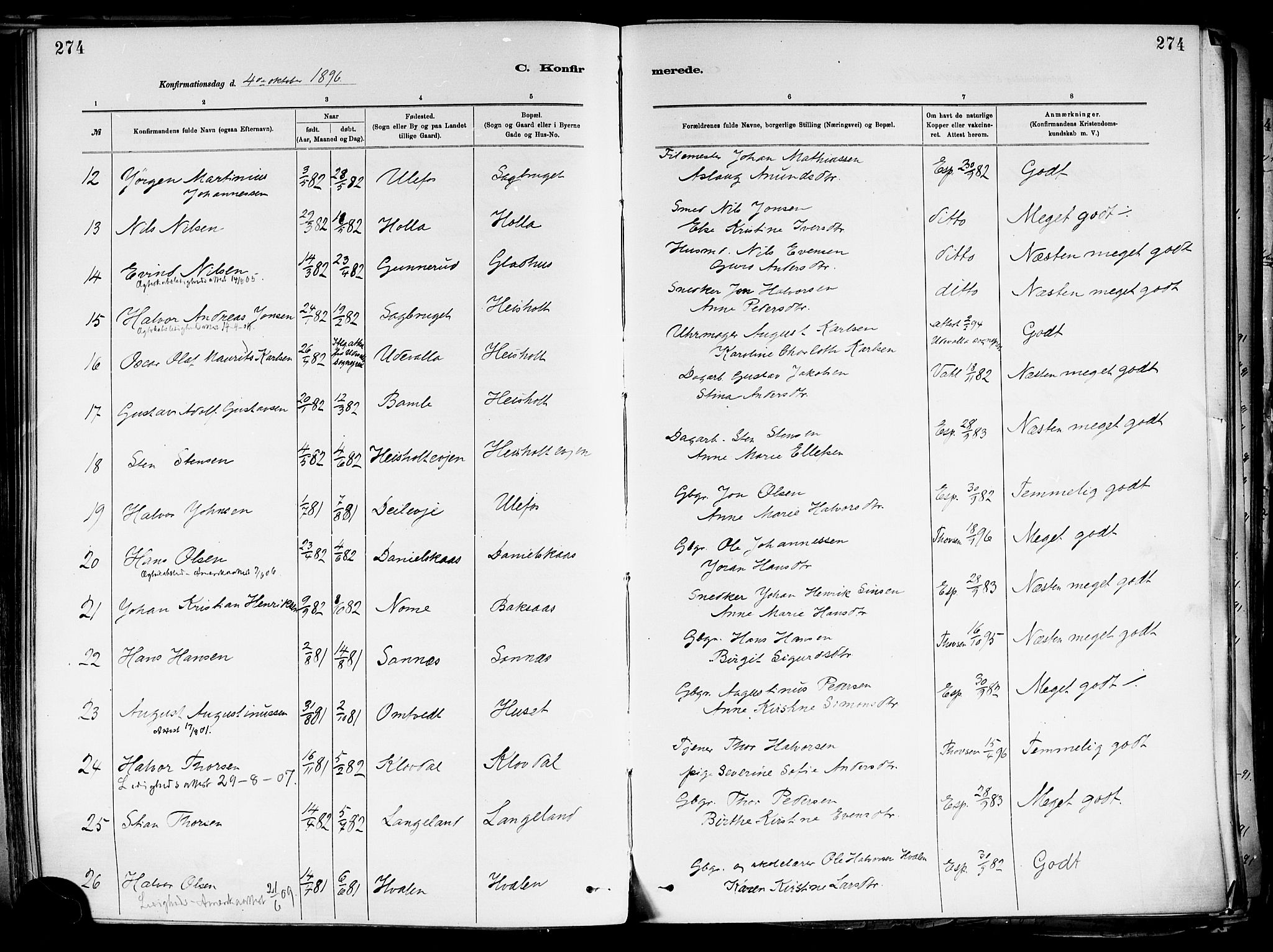 Holla kirkebøker, SAKO/A-272/F/Fa/L0008: Parish register (official) no. 8, 1882-1897, p. 274