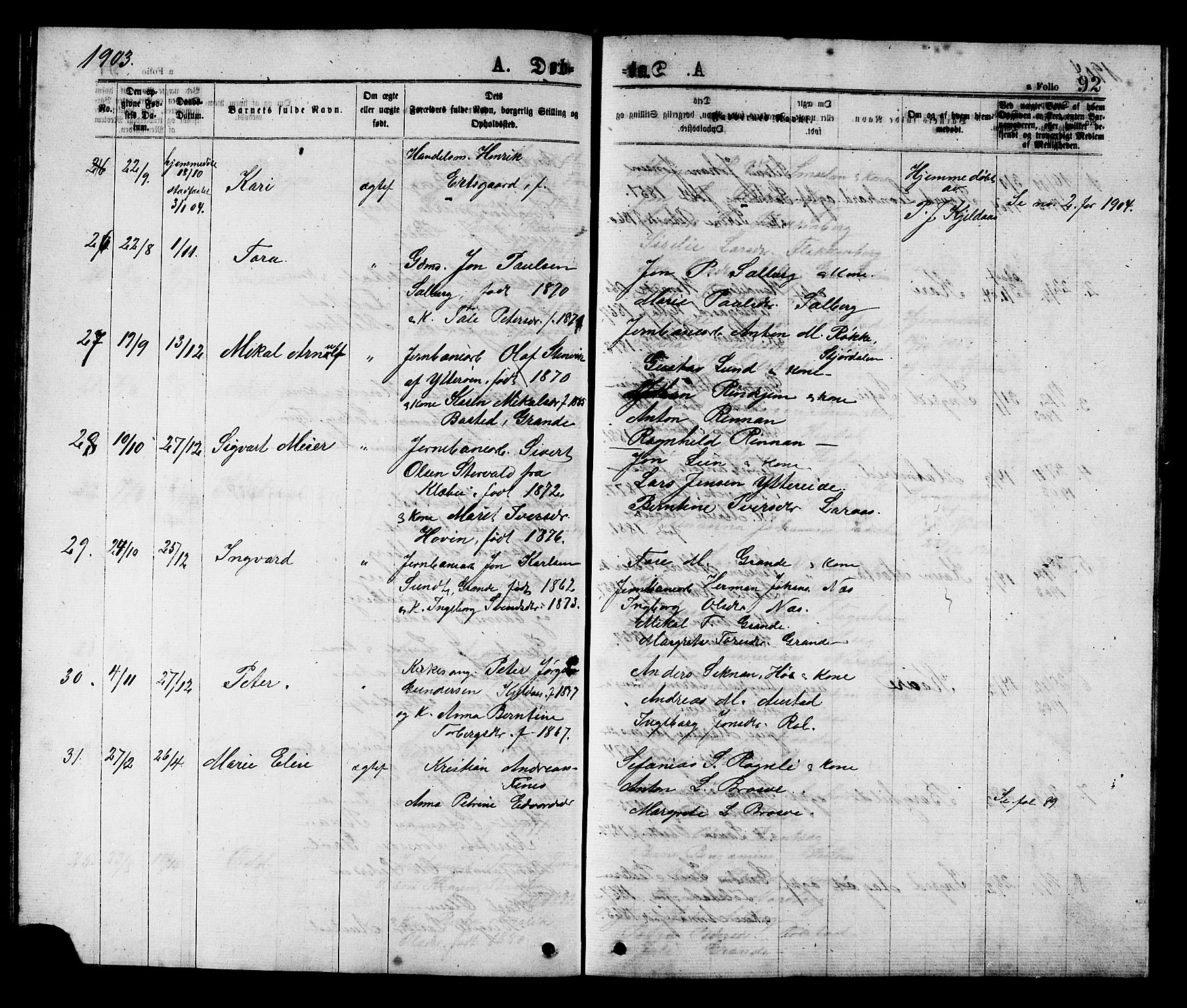 Ministerialprotokoller, klokkerbøker og fødselsregistre - Nord-Trøndelag, SAT/A-1458/731/L0311: Parish register (copy) no. 731C02, 1875-1911, p. 92