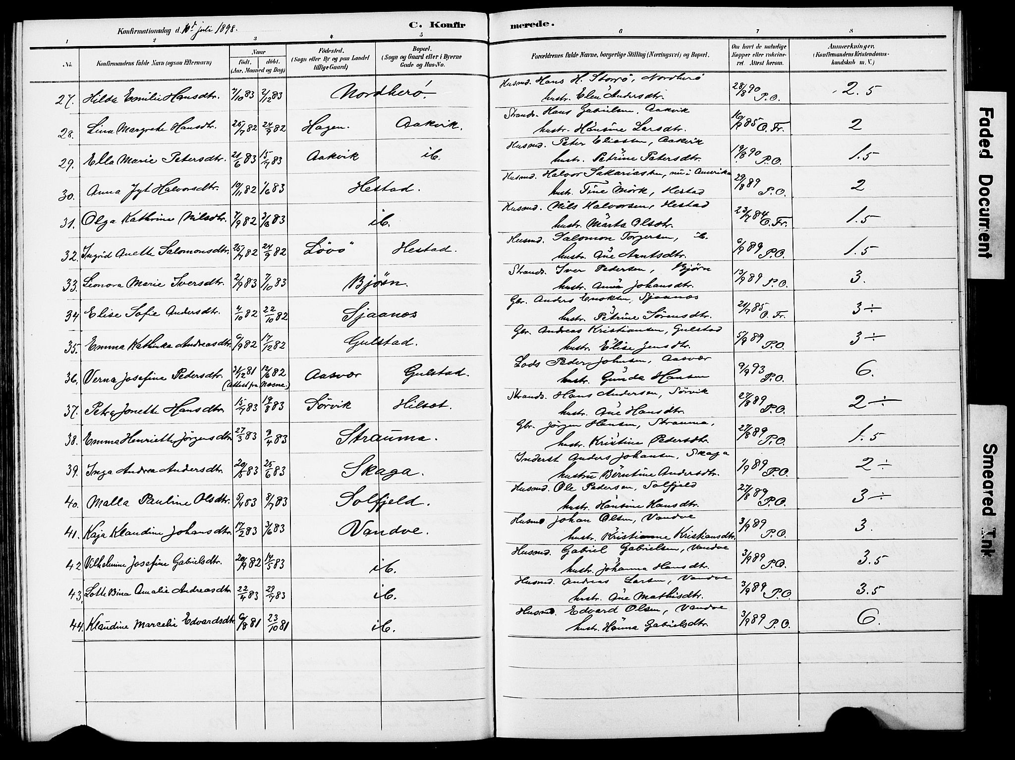 Ministerialprotokoller, klokkerbøker og fødselsregistre - Nordland, AV/SAT-A-1459/834/L0514: Parish register (copy) no. 834C05, 1893-1901