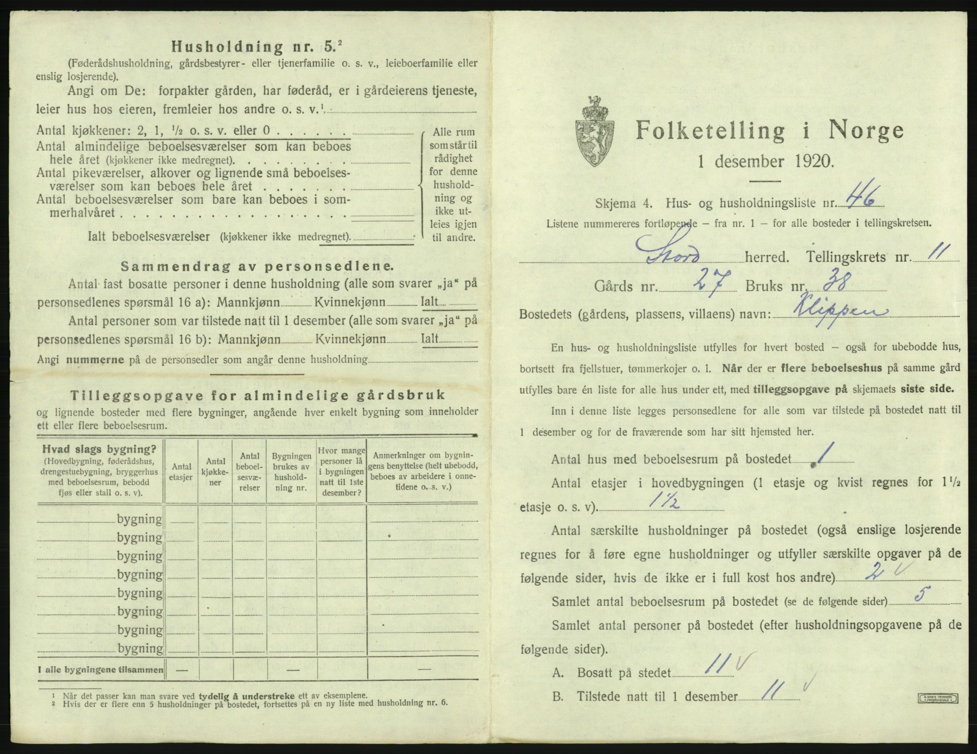 SAB, 1920 census for Stord, 1920, p. 851