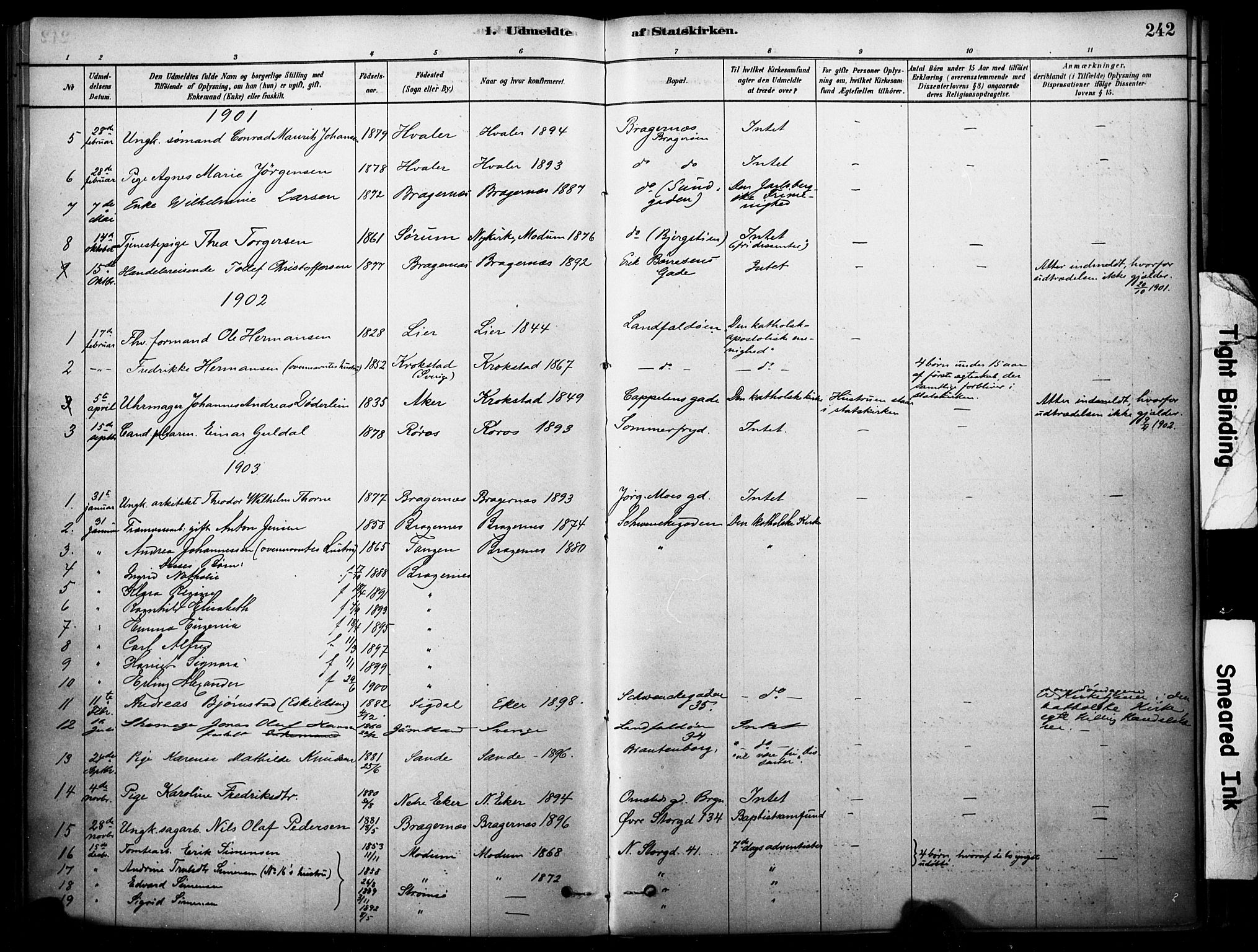 Bragernes kirkebøker, AV/SAKO-A-6/F/Fc/L0005: Parish register (official) no. III 5, 1878-1890, p. 242