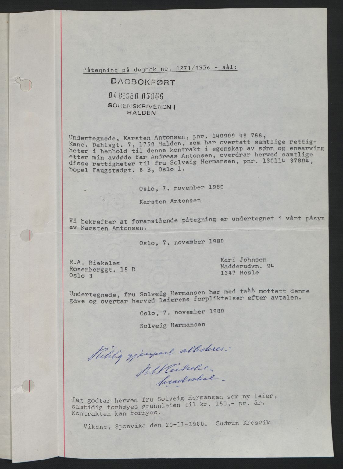 Idd og Marker sorenskriveri, AV/SAO-A-10283/G/Gb/Gbb/L0001: Mortgage book no. A1, 1936-1937, Diary no: : 1271/1936