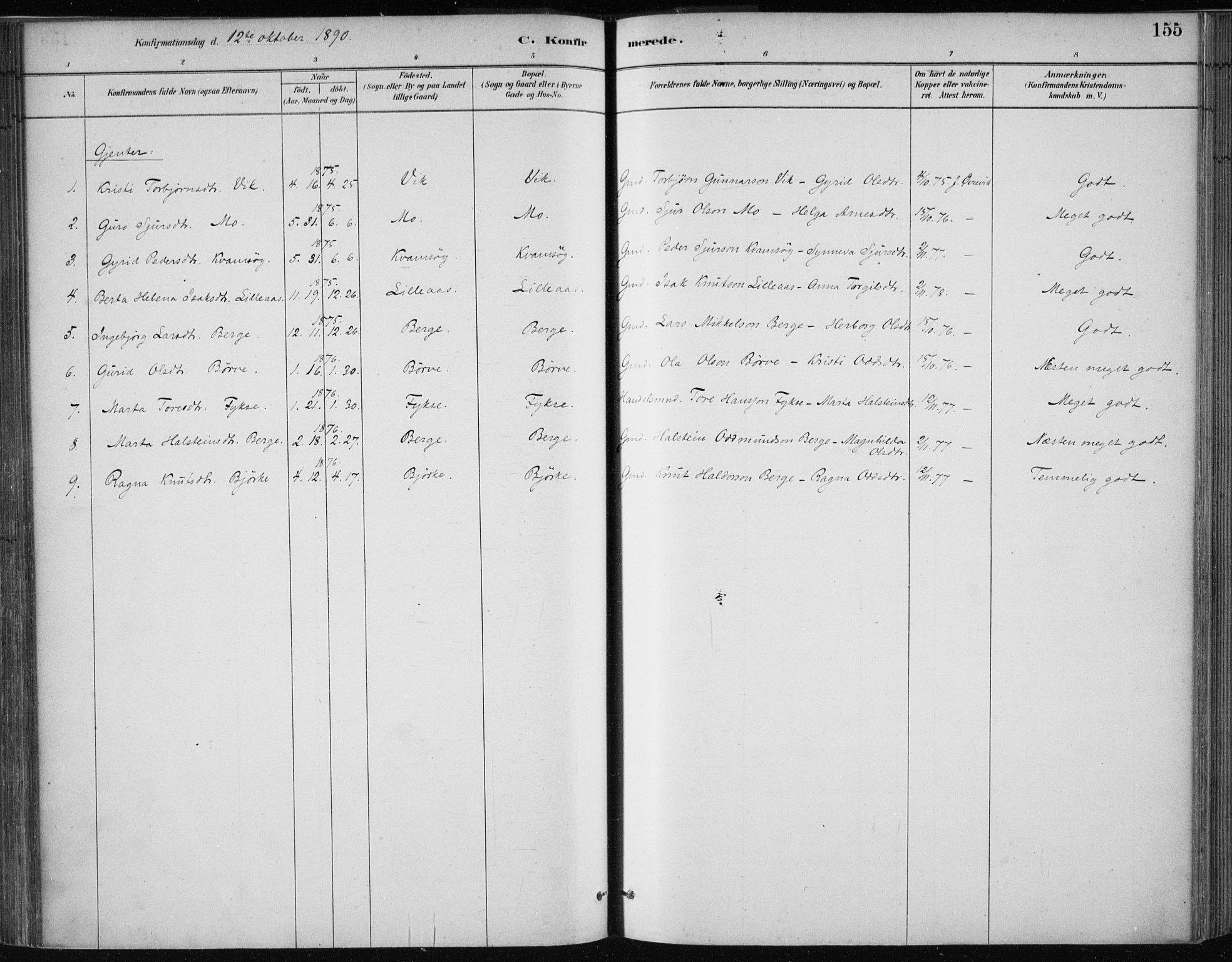 Kvam sokneprestembete, AV/SAB-A-76201/H/Haa: Parish register (official) no. C  1, 1880-1906, p. 155