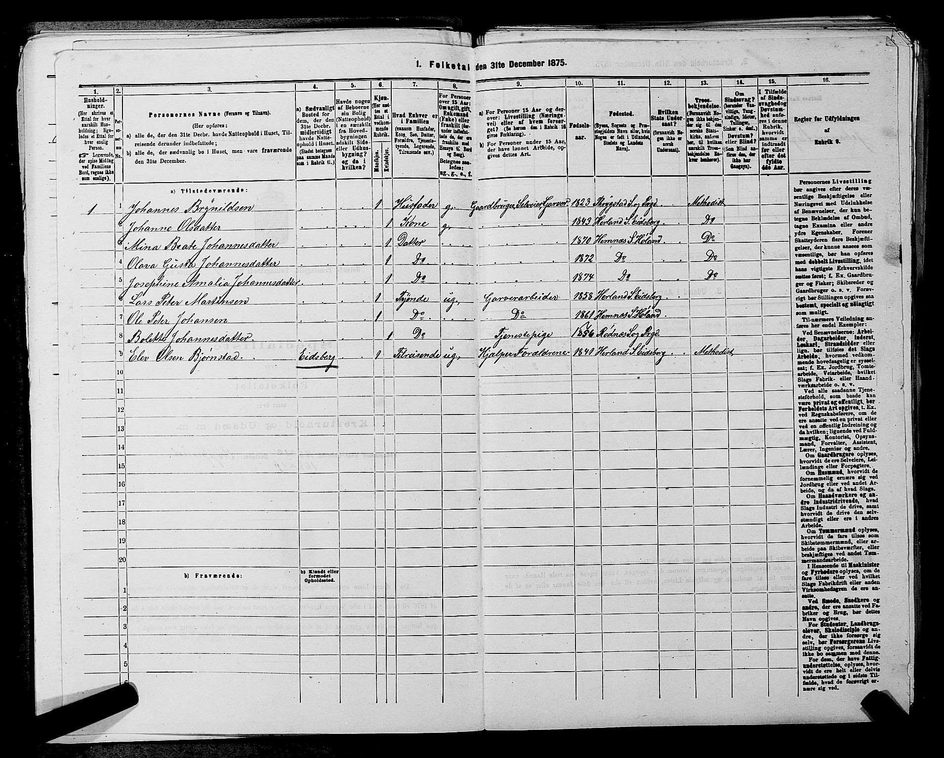 RA, 1875 census for 0221P Høland, 1875, p. 1238