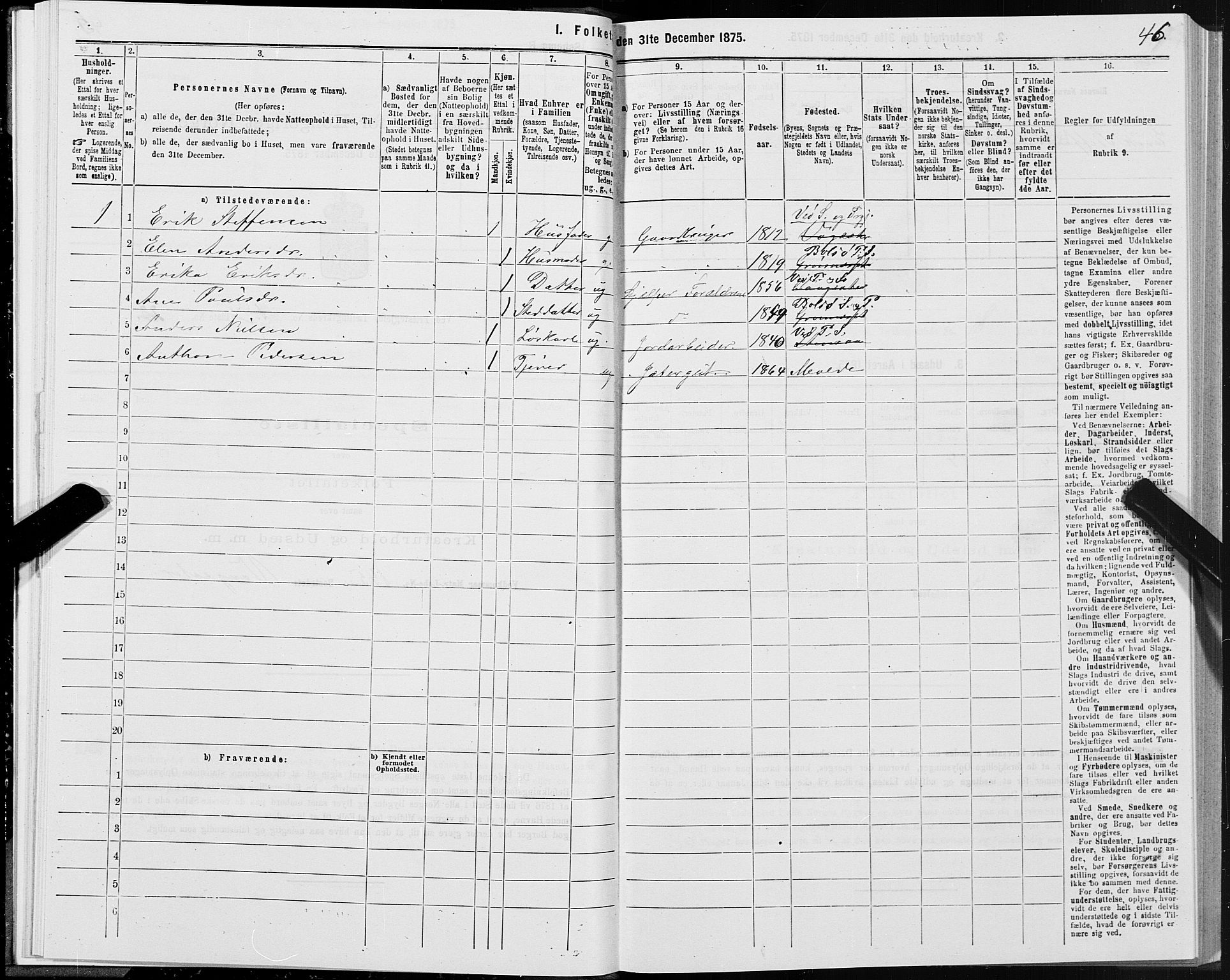 SAT, 1875 census for 1541P Veøy, 1875, p. 1046