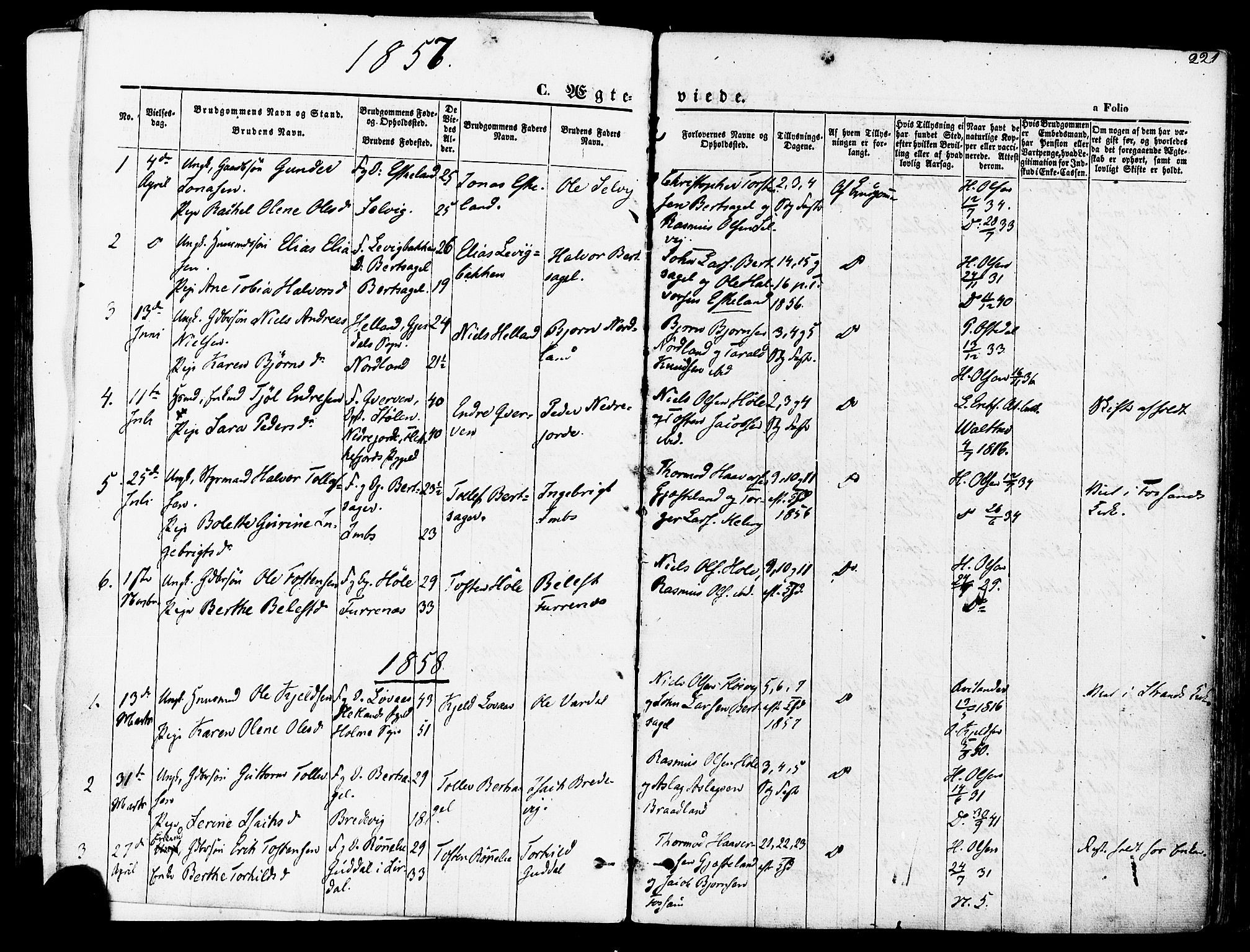Høgsfjord sokneprestkontor, AV/SAST-A-101624/H/Ha/Haa/L0002: Parish register (official) no. A 2, 1855-1885, p. 221