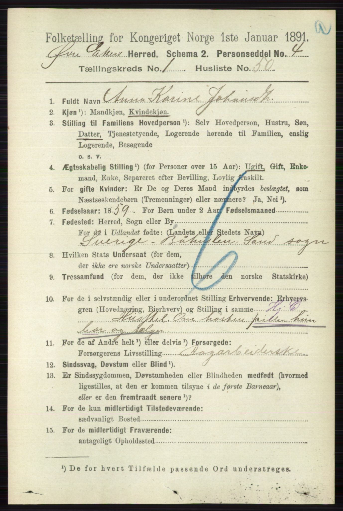 RA, 1891 census for 0624 Øvre Eiker, 1891, p. 400