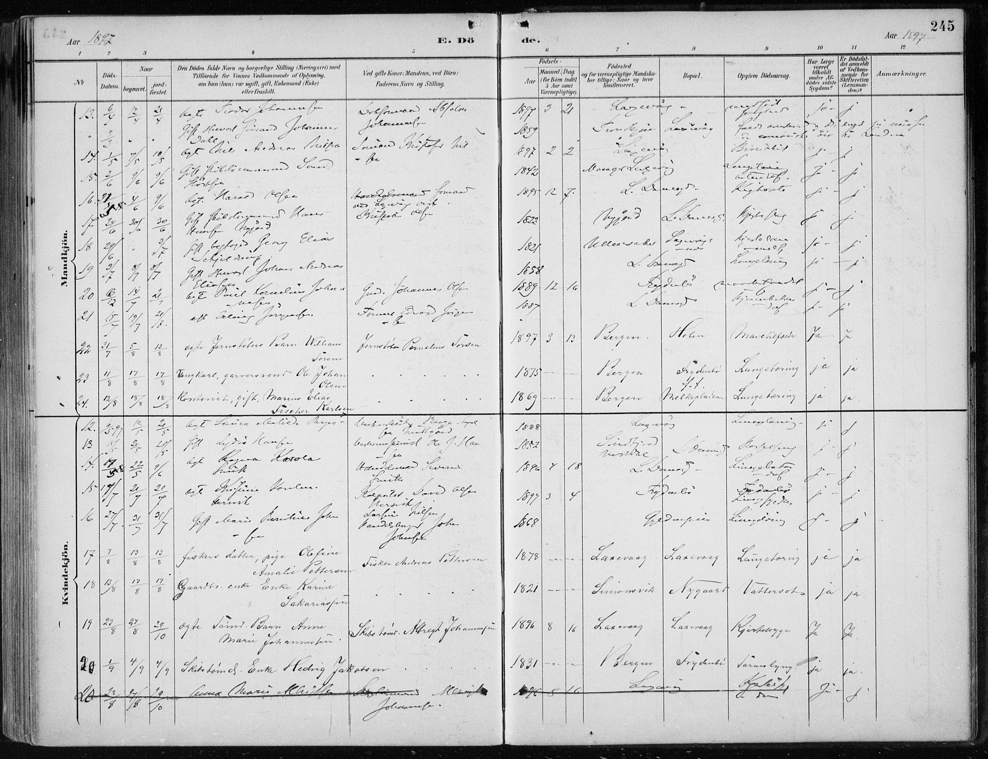 Askøy Sokneprestembete, SAB/A-74101/H/Ha/Haa/Haae/L0003: Parish register (official) no. E 3, 1891-1903, p. 245