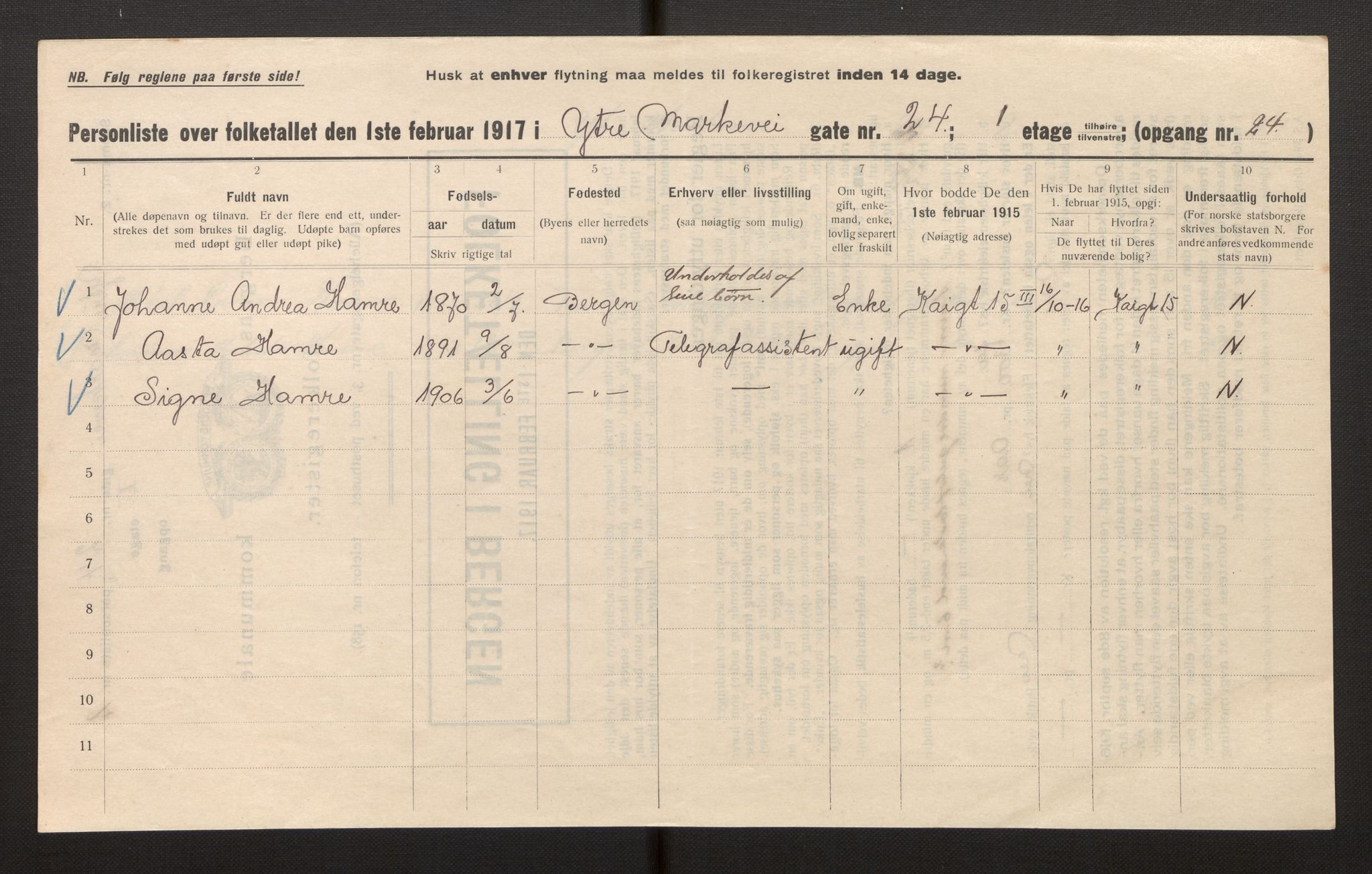 SAB, Municipal Census 1917 for Bergen, 1917, p. 23438