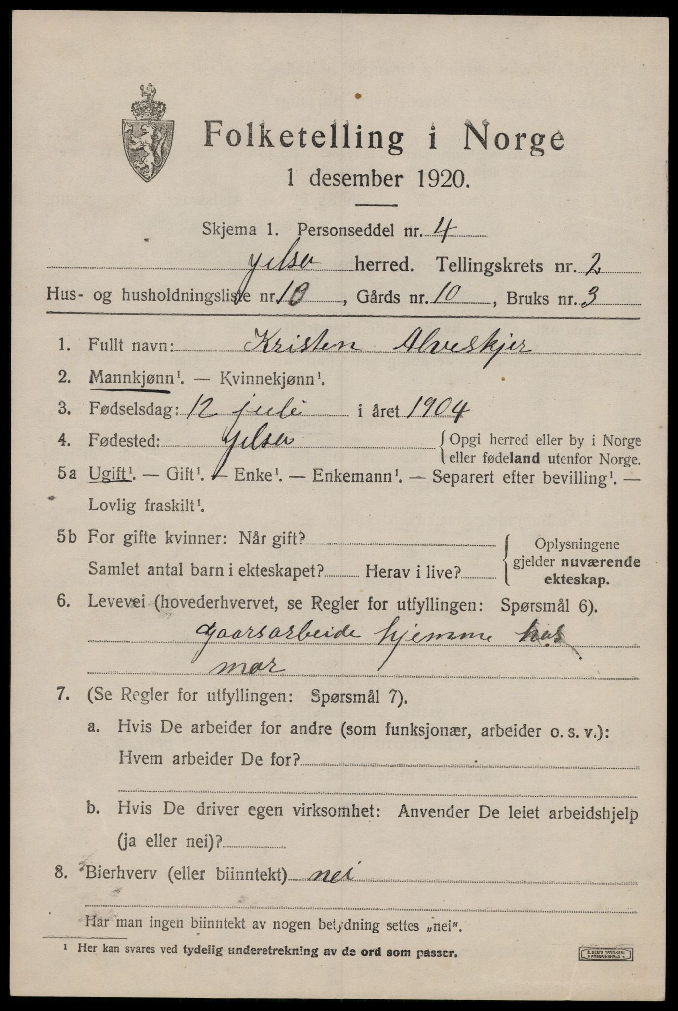 SAST, 1920 census for Jelsa, 1920, p. 946