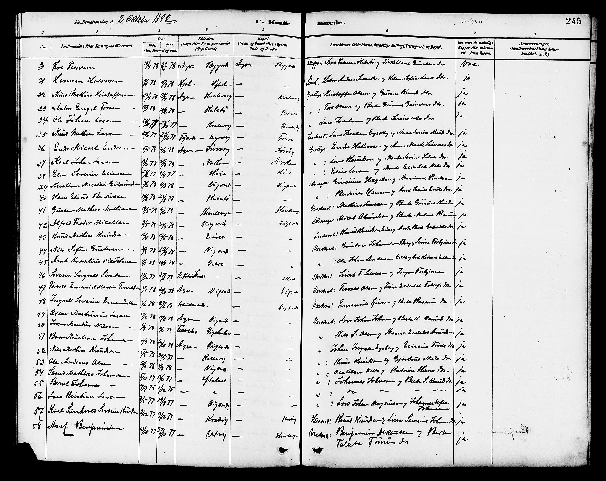 Avaldsnes sokneprestkontor, AV/SAST-A -101851/H/Ha/Hab/L0007: Parish register (copy) no. B 7, 1885-1909, p. 245