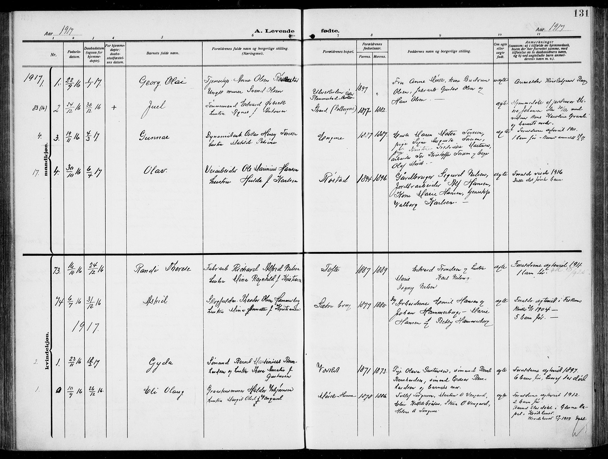 Hurum kirkebøker, AV/SAKO-A-229/F/Fa/L0016: Parish register (official) no. 16, 1899-1918, p. 131