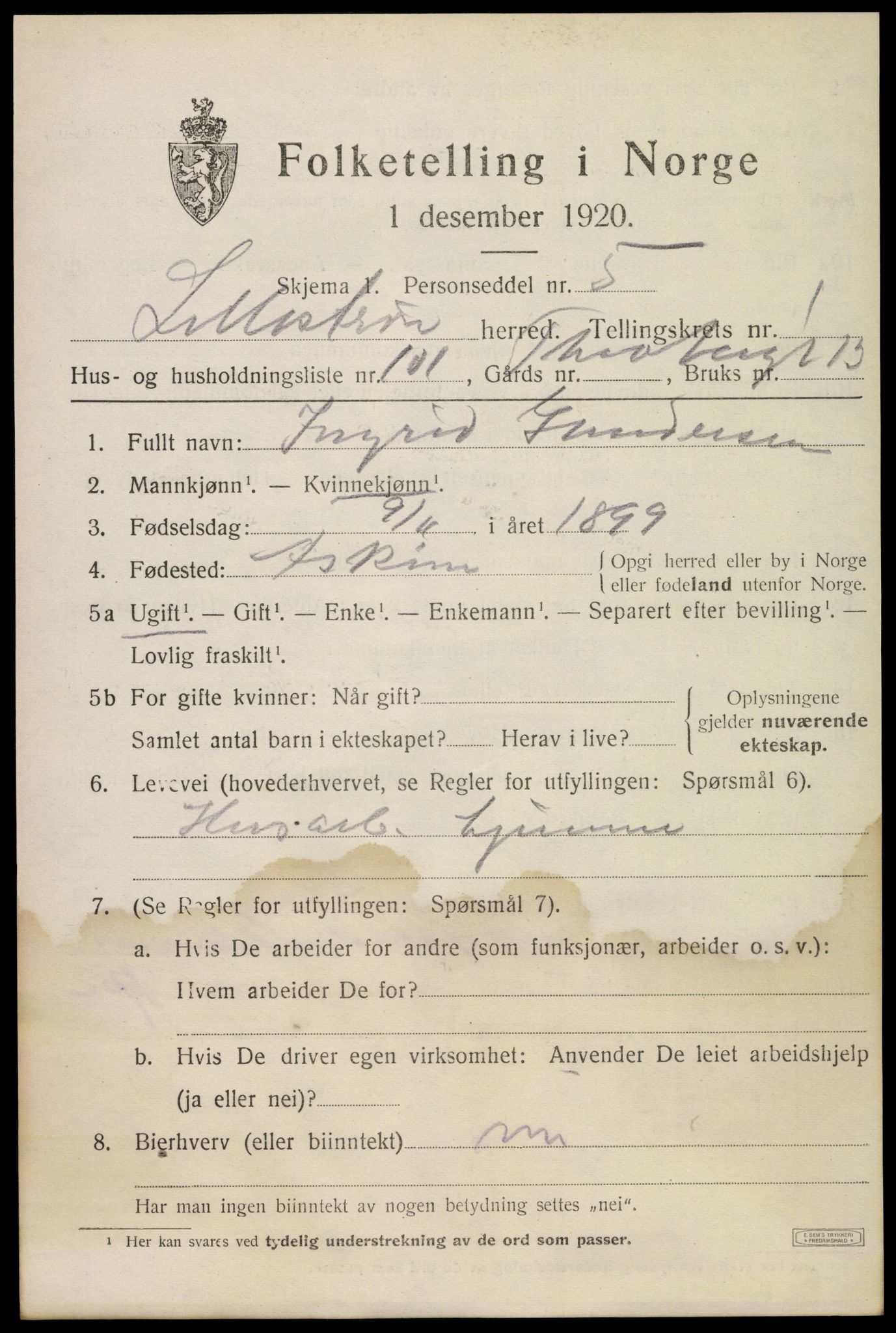 SAO, 1920 census for Lillestrøm, 1920, p. 3066