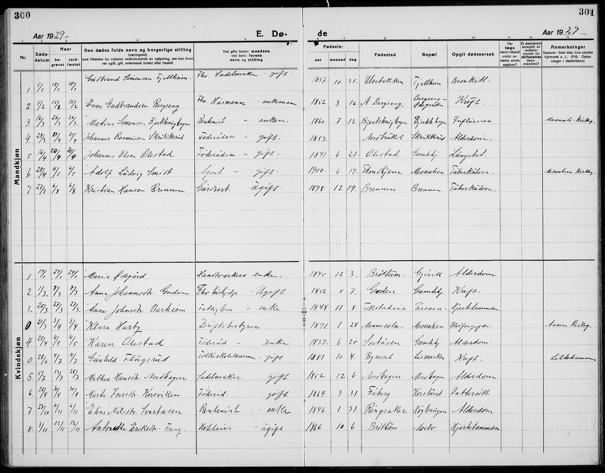 Brøttum prestekontor, SAH/PREST-016/L/La/L0001: Parish register (copy) no. 1, 1921-1941, p. 300-301