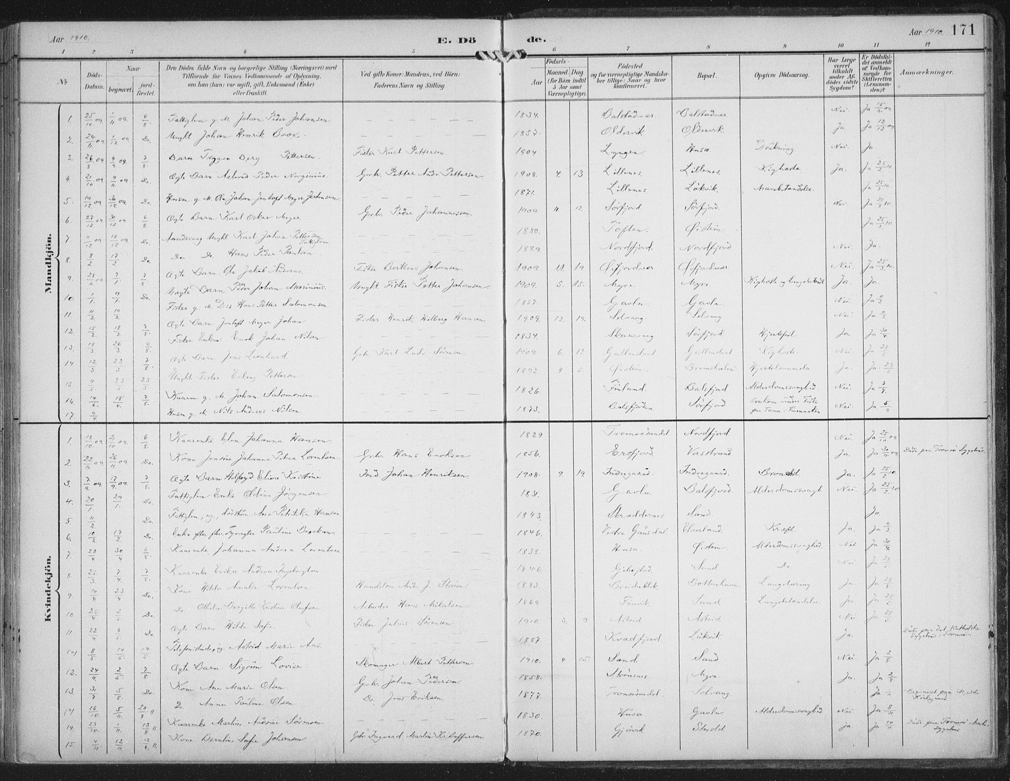 Lenvik sokneprestembete, SATØ/S-1310/H/Ha/Haa/L0015kirke: Parish register (official) no. 15, 1896-1915, p. 171
