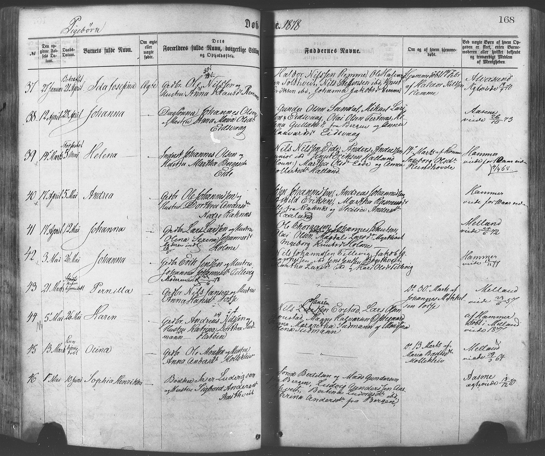 Hamre sokneprestembete, AV/SAB-A-75501/H/Ha/Haa/Haaa/L0015: Parish register (official) no. A 15, 1870-1881, p. 168