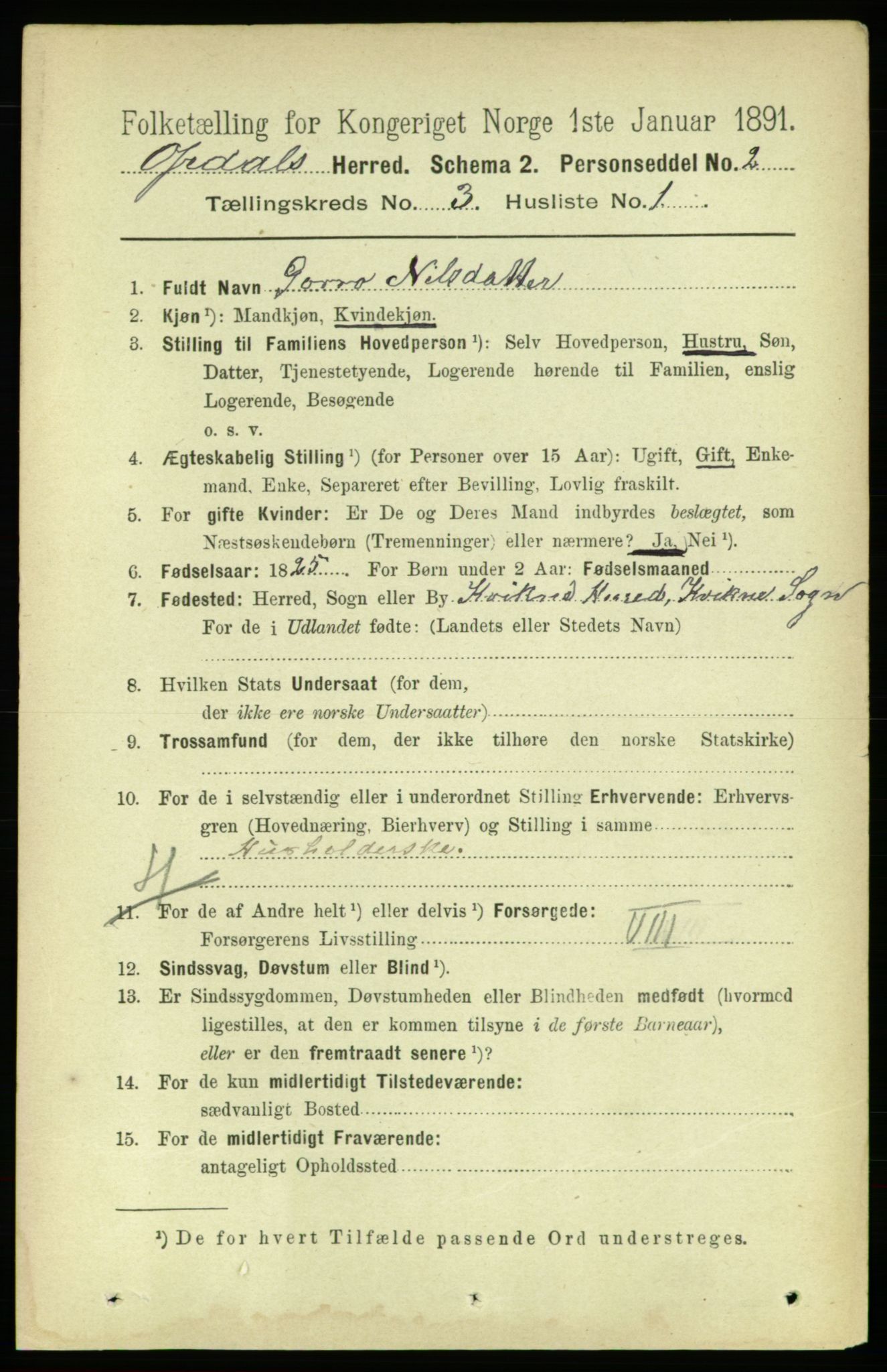 RA, 1891 census for 1634 Oppdal, 1891, p. 1229