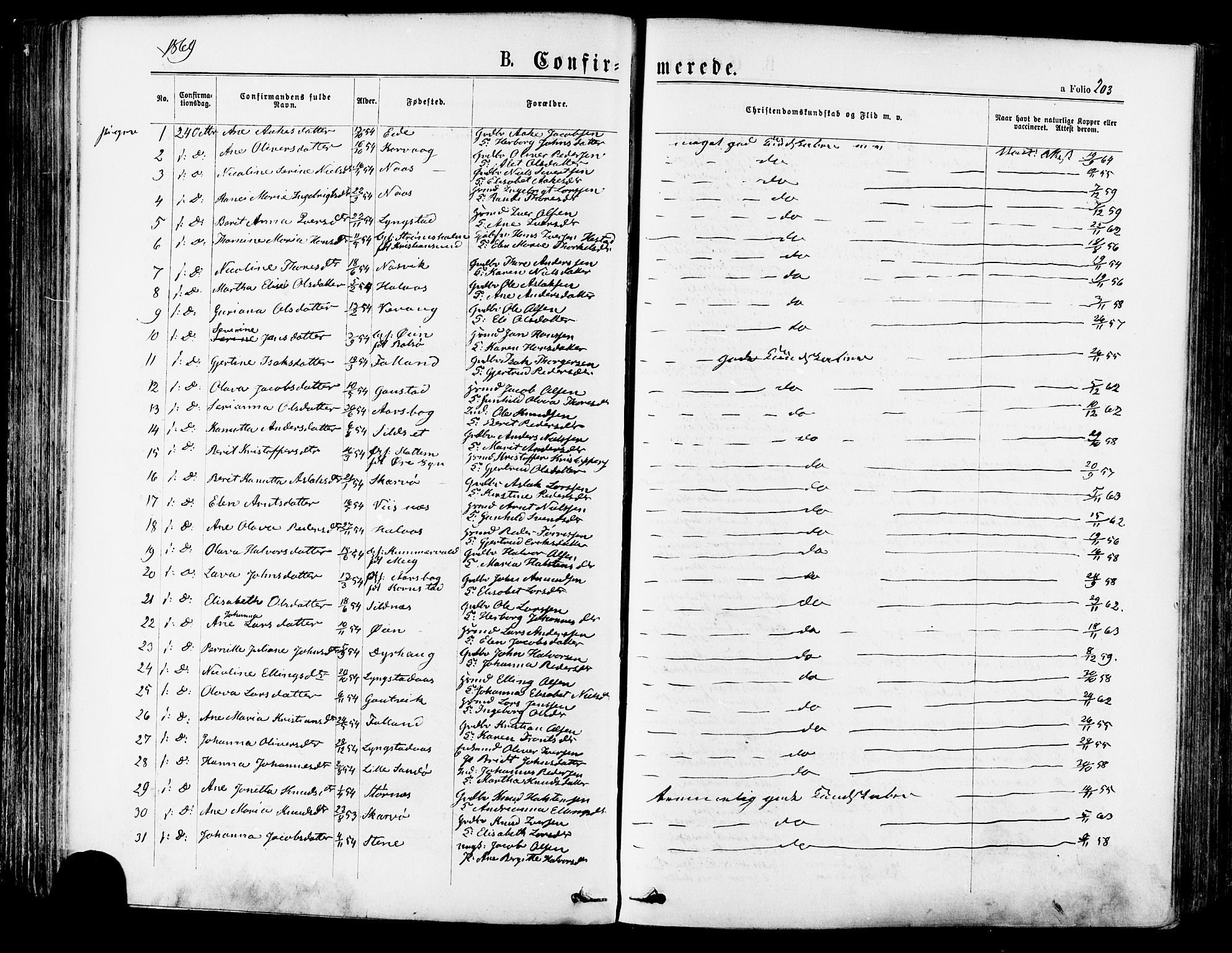 Ministerialprotokoller, klokkerbøker og fødselsregistre - Møre og Romsdal, AV/SAT-A-1454/568/L0805: Parish register (official) no. 568A12 /1, 1869-1884, p. 203