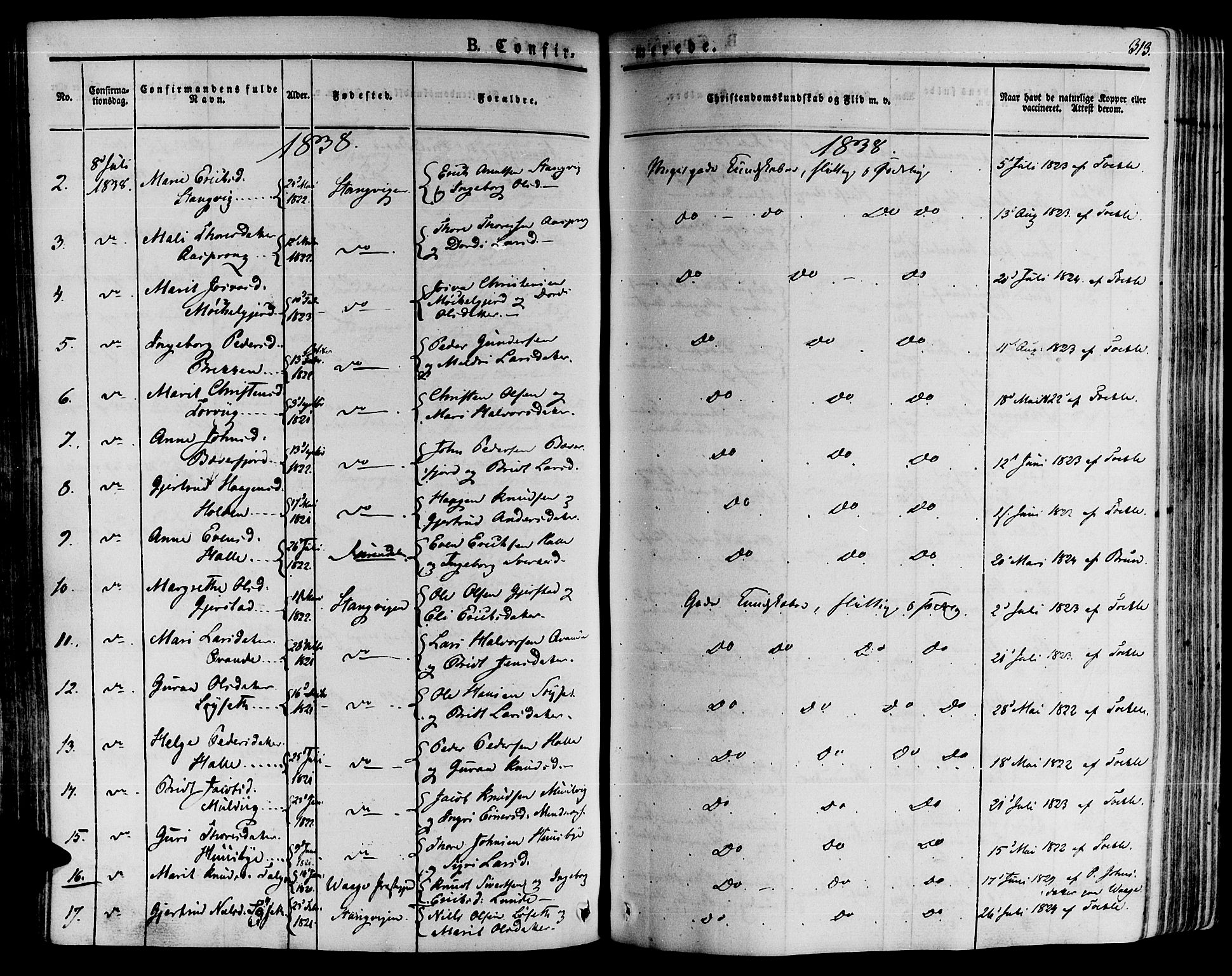 Ministerialprotokoller, klokkerbøker og fødselsregistre - Møre og Romsdal, AV/SAT-A-1454/592/L1024: Parish register (official) no. 592A03 /1, 1831-1849, p. 313