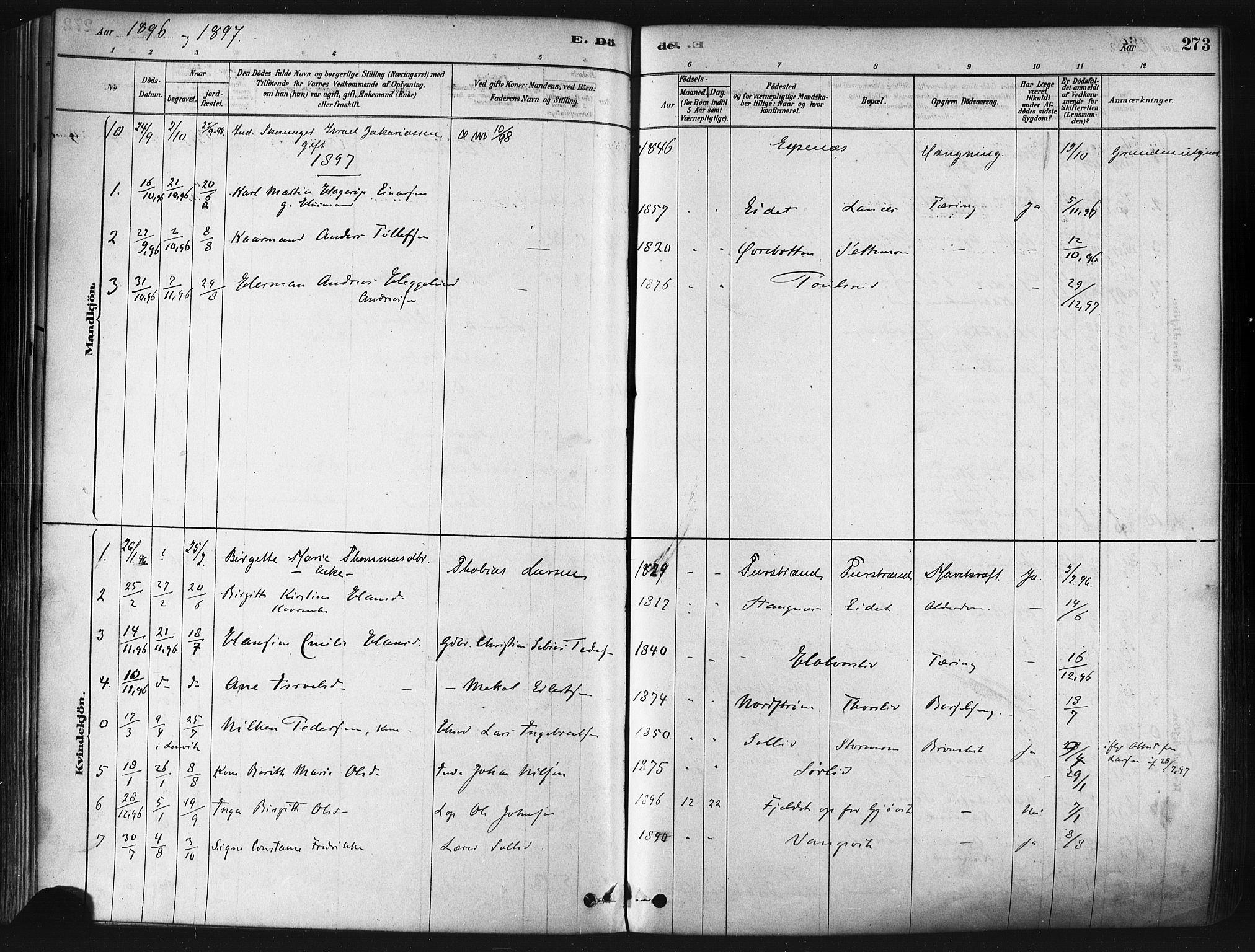 Tranøy sokneprestkontor, SATØ/S-1313/I/Ia/Iaa/L0009kirke: Parish register (official) no. 9, 1878-1904, p. 273