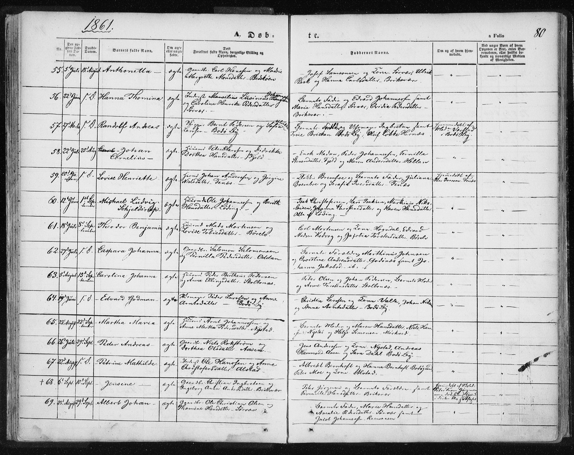 Ministerialprotokoller, klokkerbøker og fødselsregistre - Nordland, SAT/A-1459/801/L0007: Parish register (official) no. 801A07, 1845-1863, p. 80