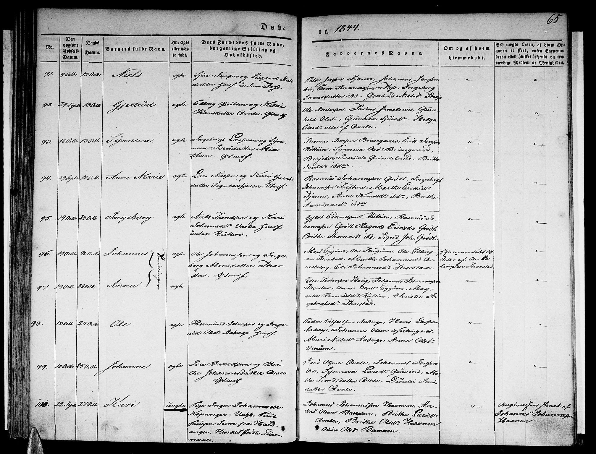 Sogndal sokneprestembete, AV/SAB-A-81301/H/Haa/Haaa/L0011: Parish register (official) no. A 11, 1839-1847, p. 65