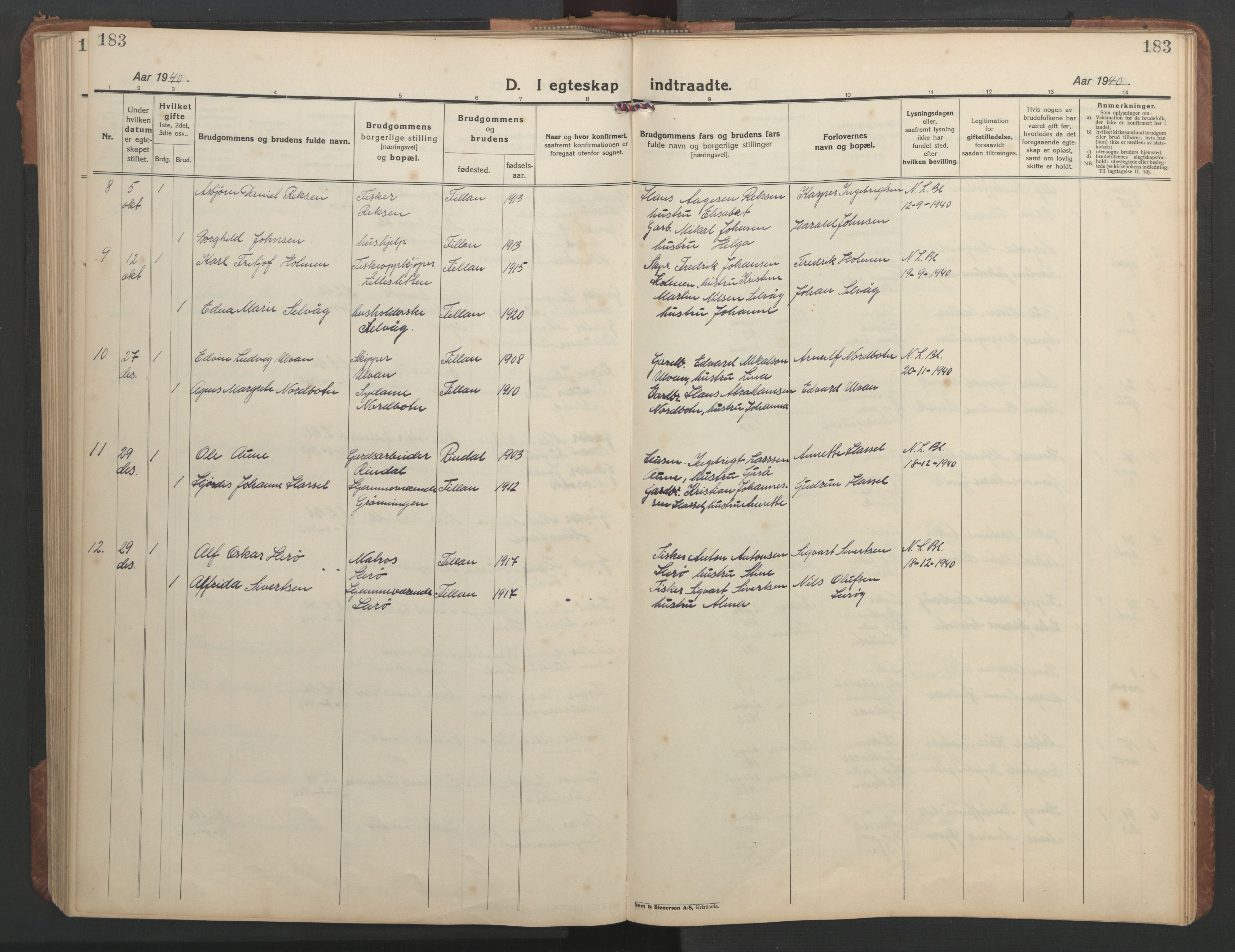 Ministerialprotokoller, klokkerbøker og fødselsregistre - Sør-Trøndelag, SAT/A-1456/638/L0569: Parish register (copy) no. 638C01, 1923-1961, p. 183