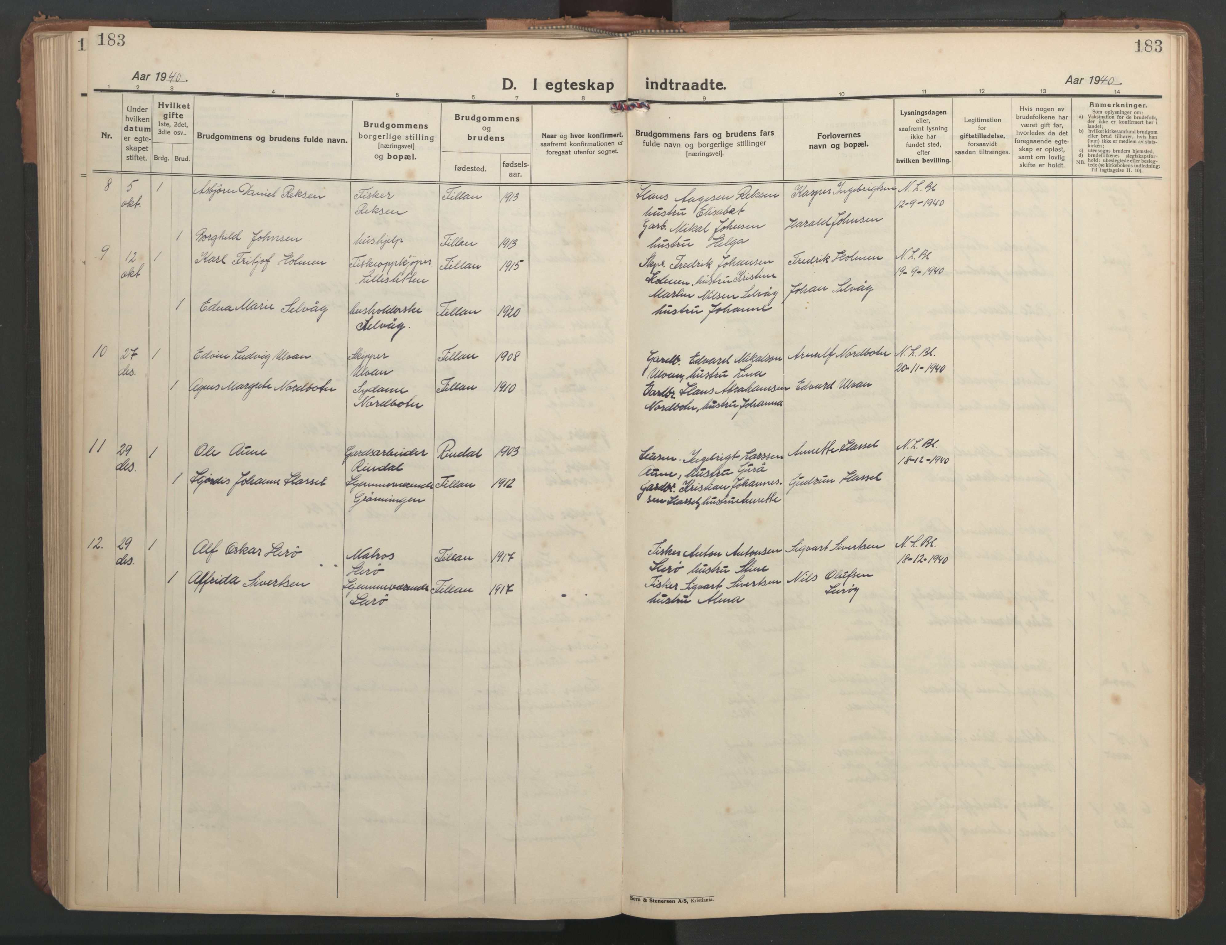 Ministerialprotokoller, klokkerbøker og fødselsregistre - Sør-Trøndelag, AV/SAT-A-1456/638/L0569: Parish register (copy) no. 638C01, 1923-1961, p. 183