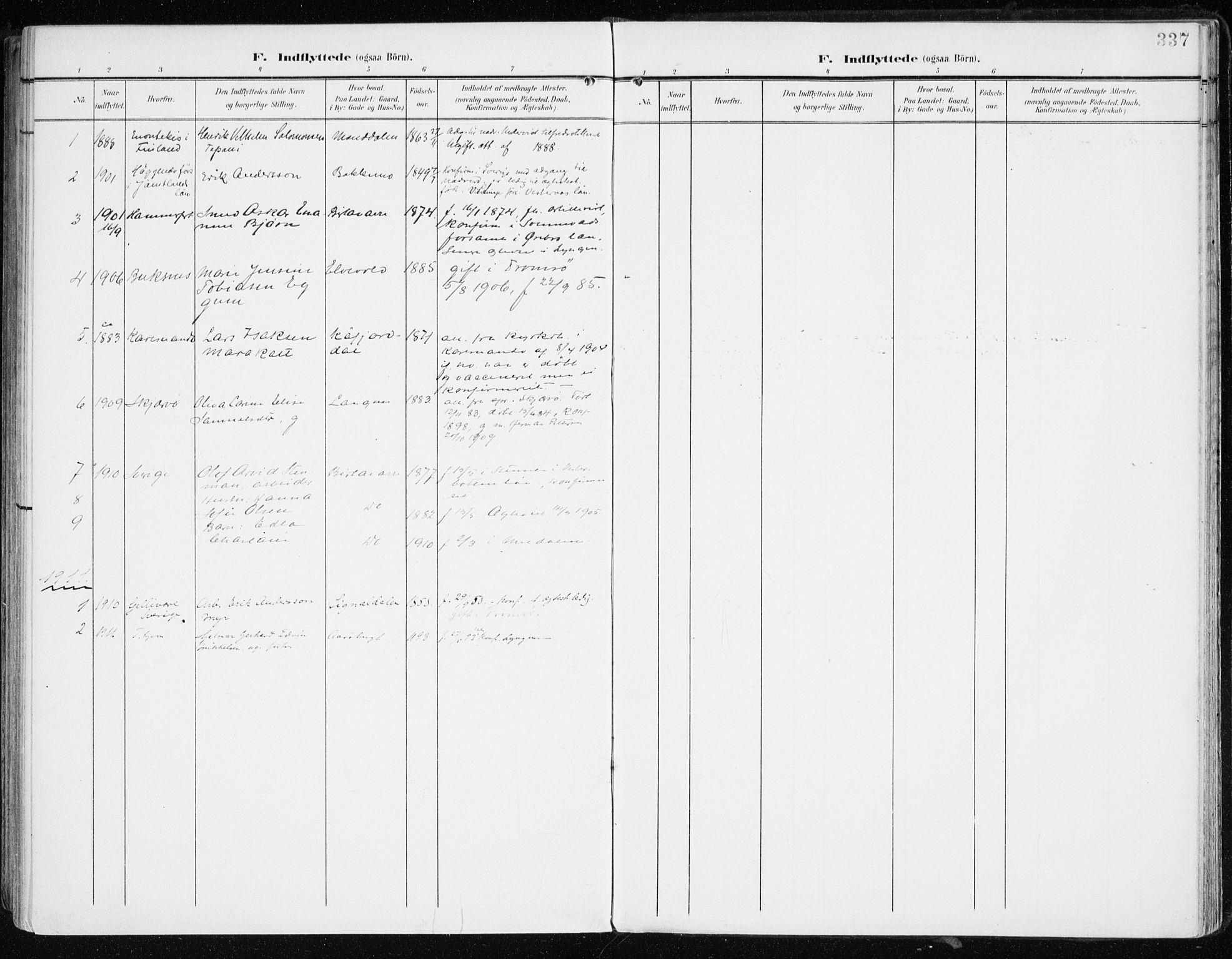 Lyngen sokneprestembete, SATØ/S-1289/H/He/Hea/L0011kirke: Parish register (official) no. 11, 1903-1913, p. 337