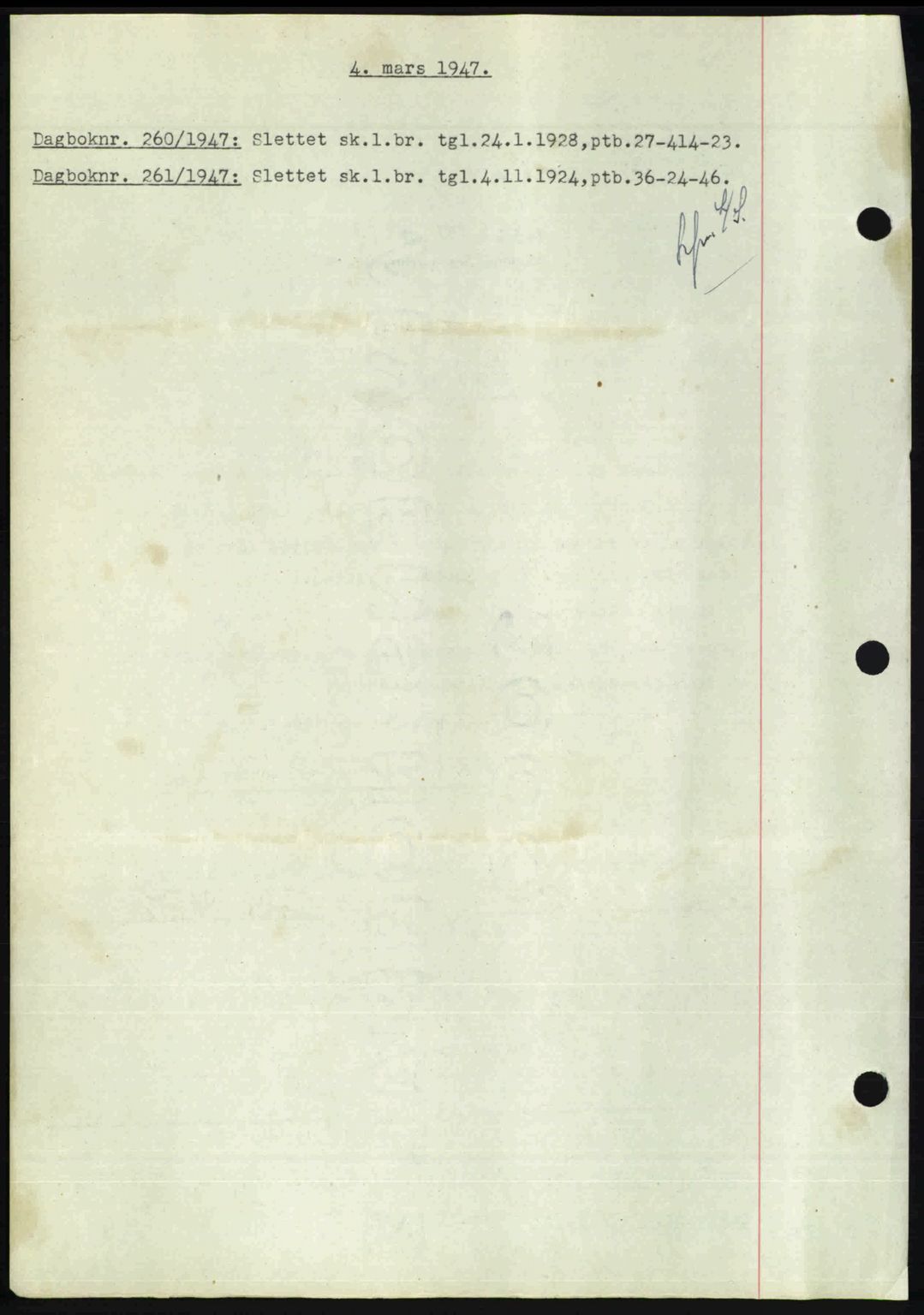 Nedenes sorenskriveri, AV/SAK-1221-0006/G/Gb/Gba/L0057: Mortgage book no. A9, 1947-1947, Diary no: : 260/1947