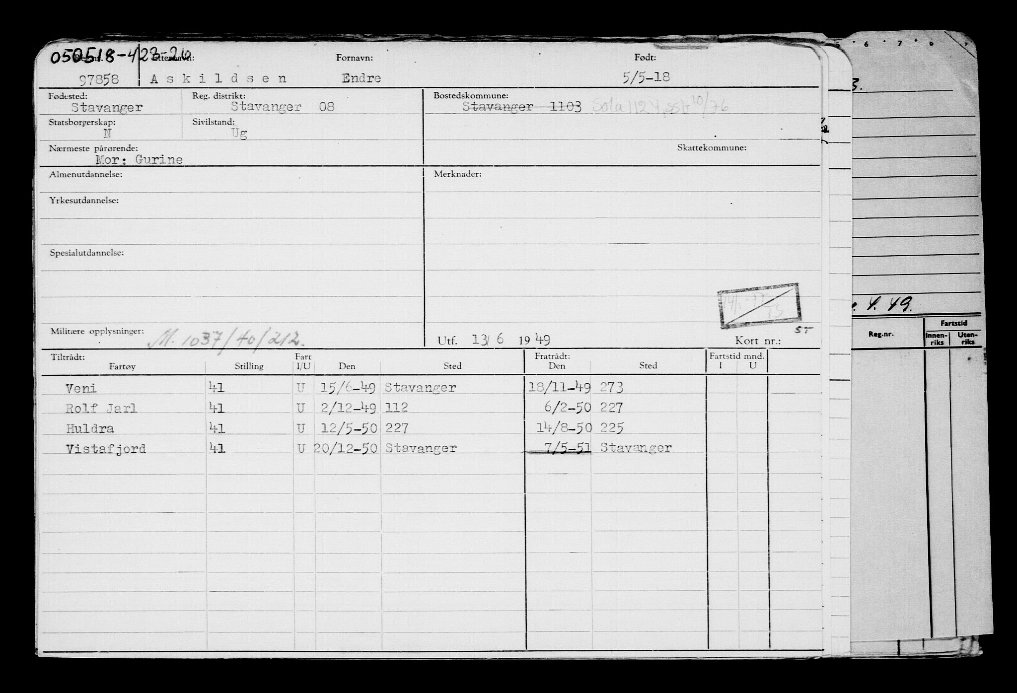 Direktoratet for sjømenn, AV/RA-S-3545/G/Gb/L0158: Hovedkort, 1918, p. 92